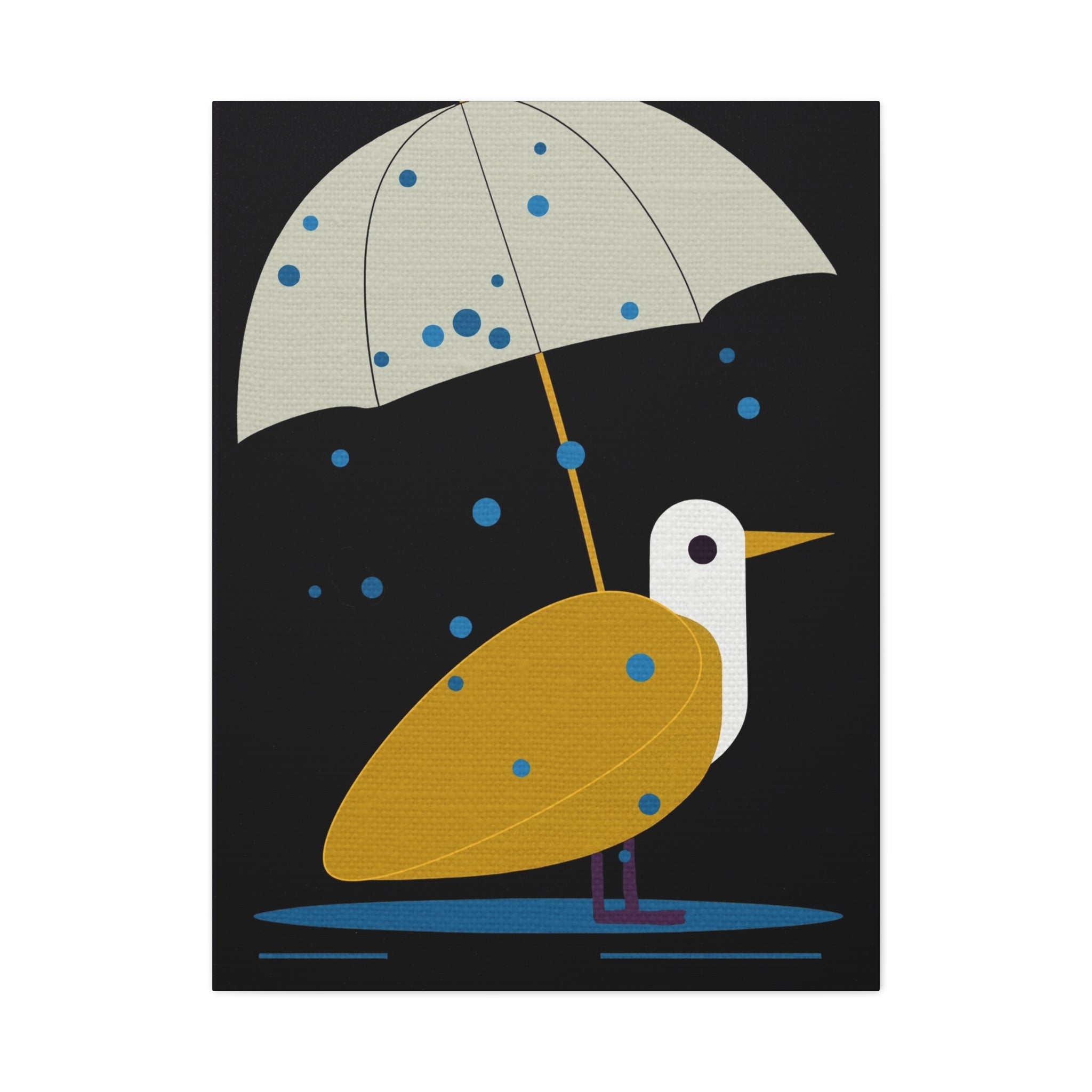 Midwest Modern Rainy Day Bird Print - Matte Canvas, Stretched, 1.25" - wall decor, fun art, modern, simple, graphic, bird, rain, umbrella