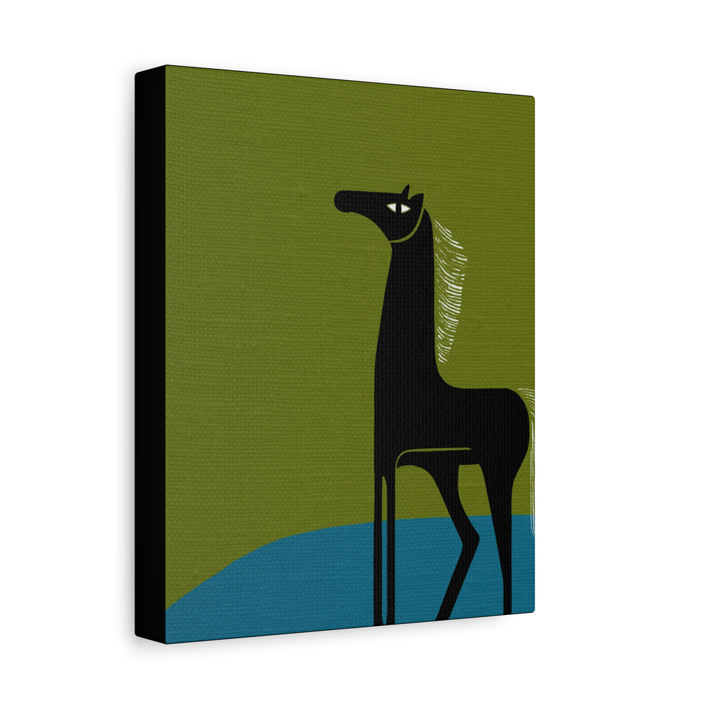 Midwest Modern Abstract Folk Art Black Horse Art - Matte Canvas, Stretched, 1.25" -  home decor, wall art, folk art, horse