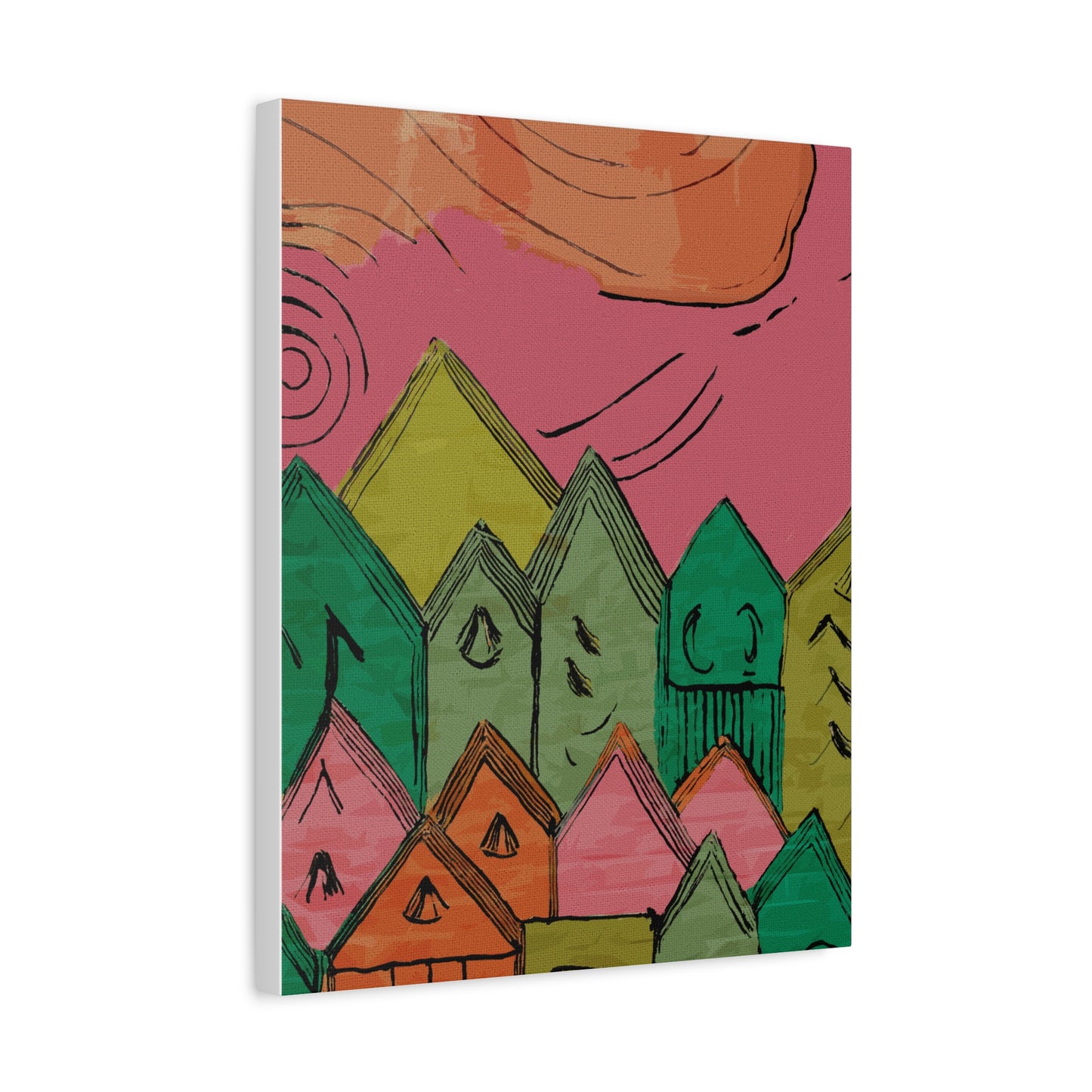 Little Pink Houses Modern Graphic Art Print - Matte Canvas, Stretched, 1.25"