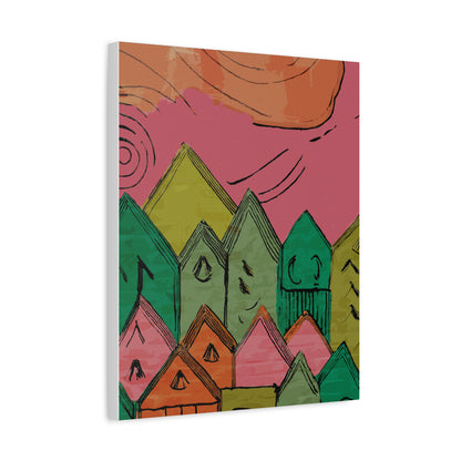 Little Pink Houses Modern Graphic Art Print - Matte Canvas, Stretched, 1.25"