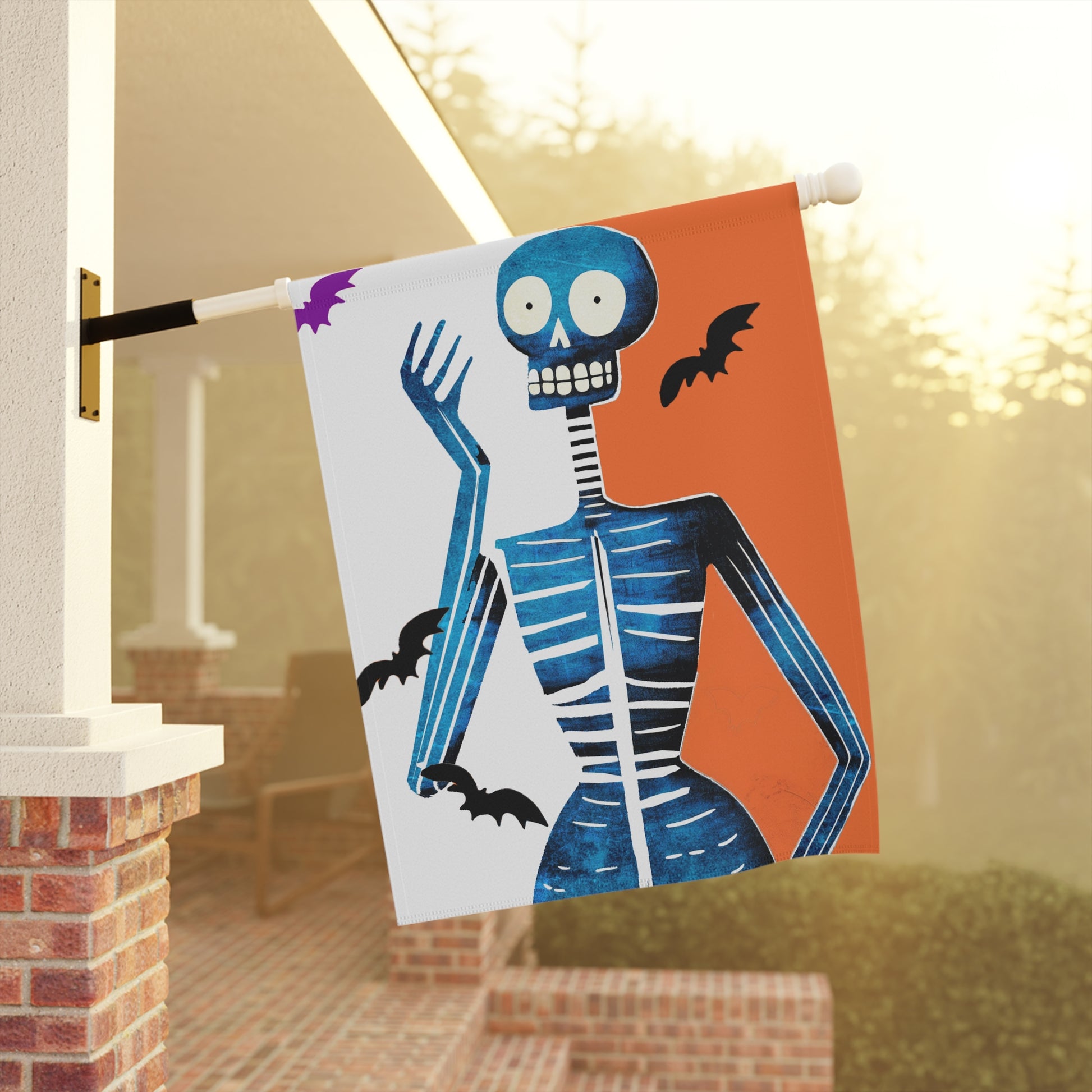 Halloween Seasonal Midwest Mod Blue Skeleton with Bats Whimsical Yard Decoration, Unique Home & Garden Decor, Outdoor Signs, Fun Garden Art