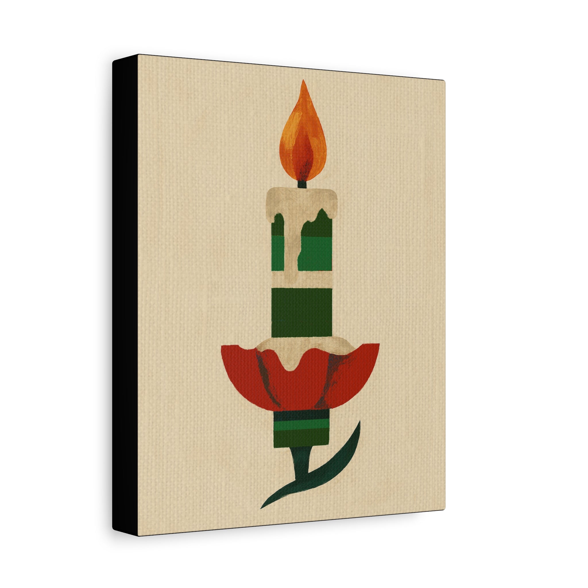 Midwest Mod Seasonal Christmas Art Print -Vintage Clip-On Candle Ornament - Matte Canvas, Stretched, 1.25"