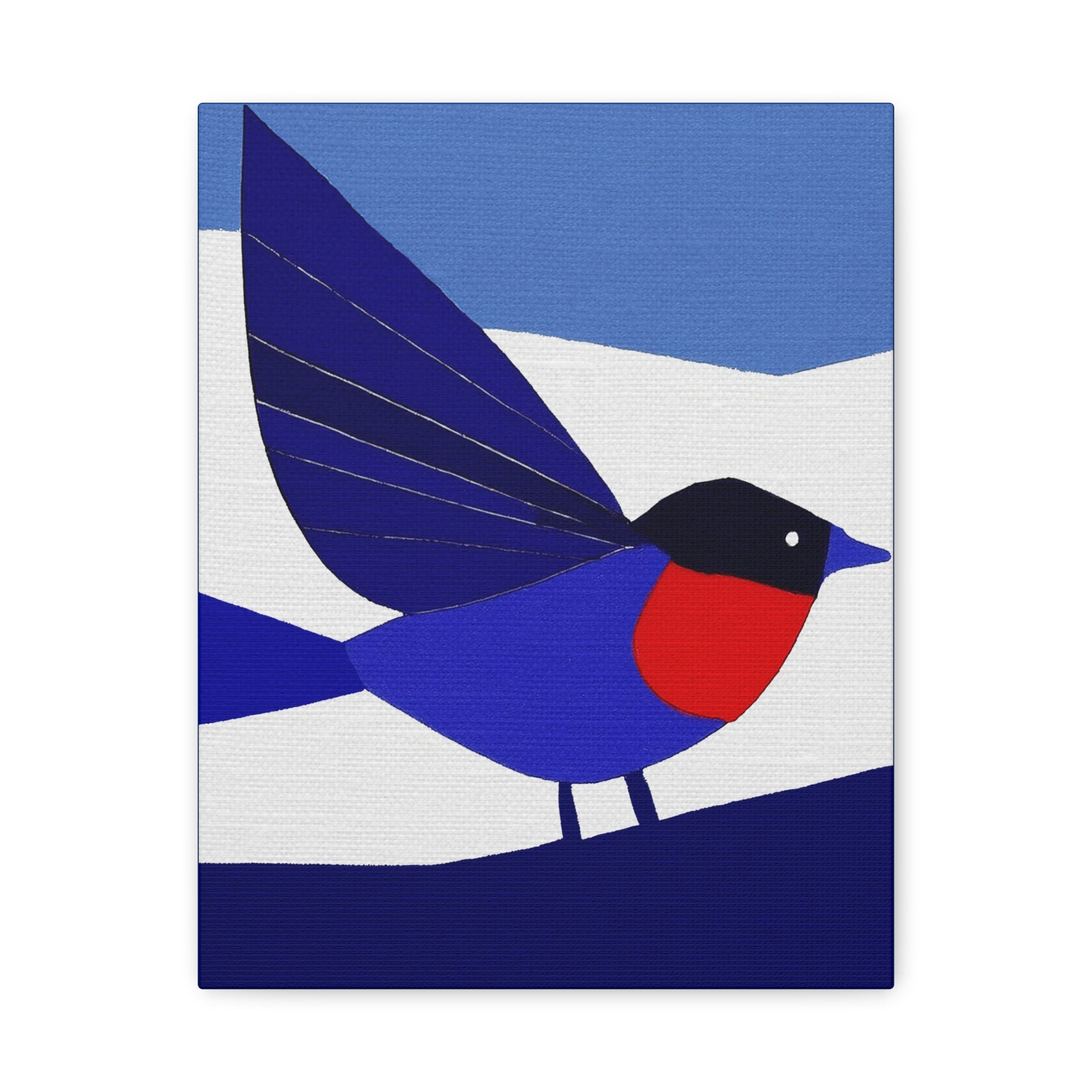Midwest Modern Abstract Bird in Blue and Red Folk Art - Matte Canvas, Stretched, 1.25" -  home decor, wall art, bird, folk art