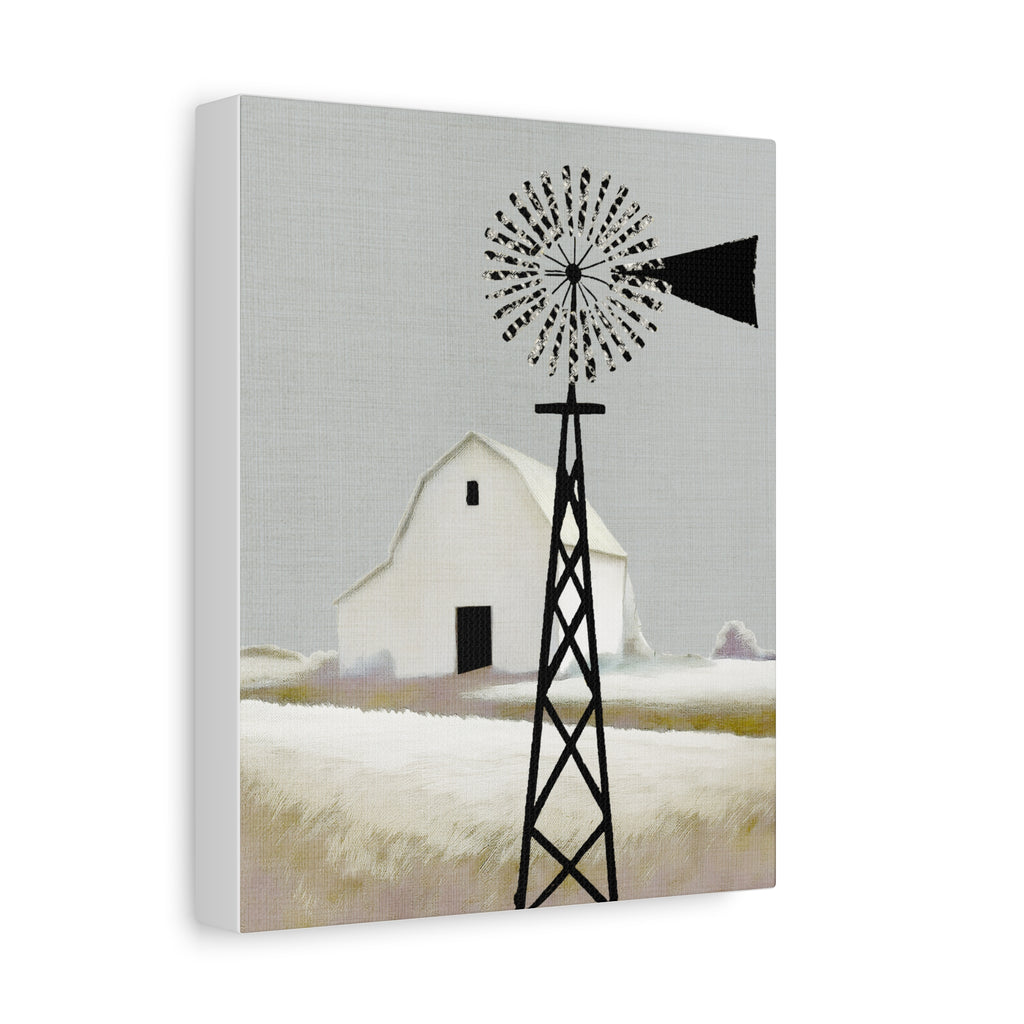 Midwest Modern Prairie Barn with Windmill - Matte Canvas, Stretched, 1.25"