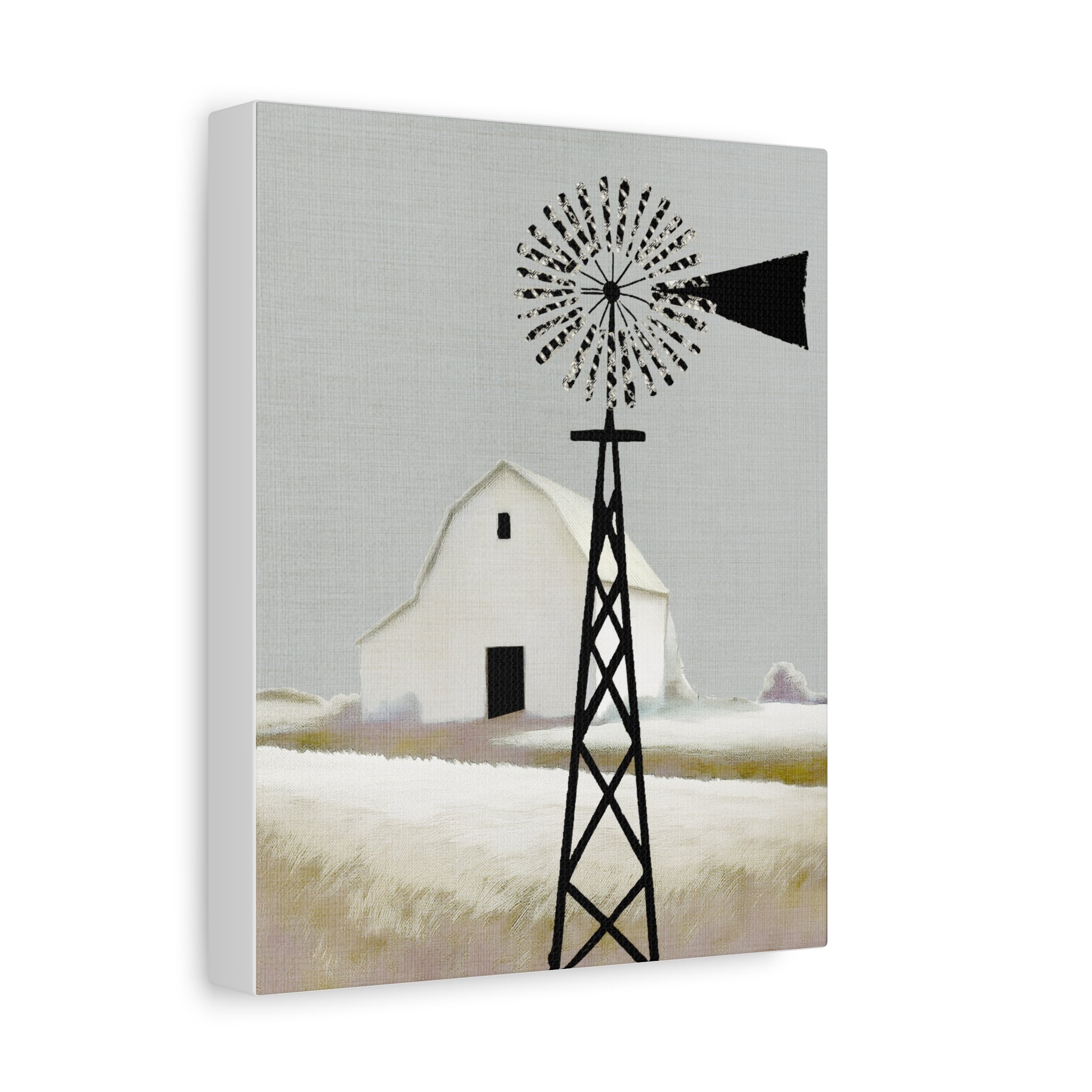 Midwest Modern Prairie Barn with Windmill - Matte Canvas, Stretched, 1.25"