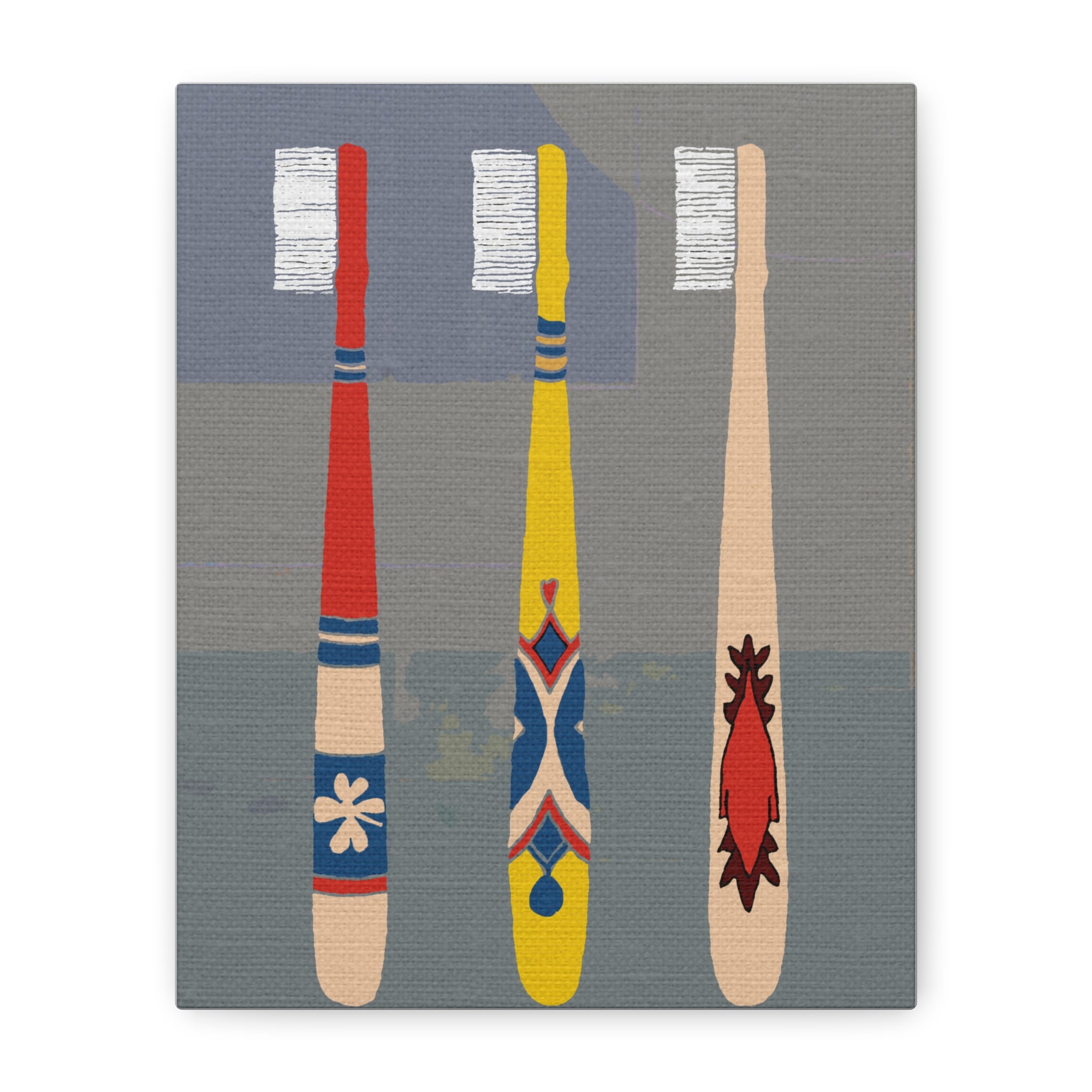 Midwest Modern Pop Art Toothbrush Trio Bathroom Art Print - Matte Canvas, Stretched, 1.25"