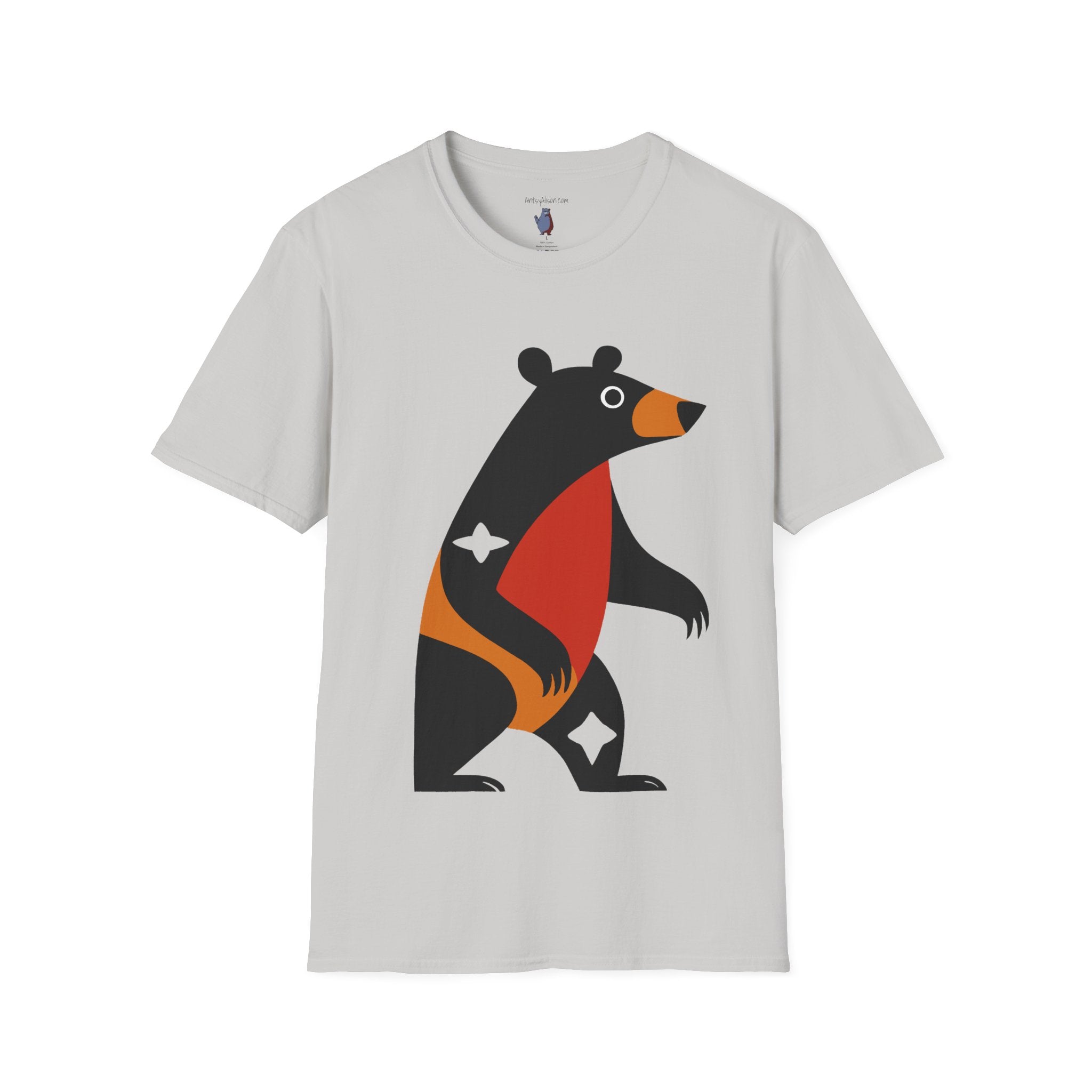 Mod Diamond Black Bear Graphic Art Tee - 100% Cotton T-Shirt
