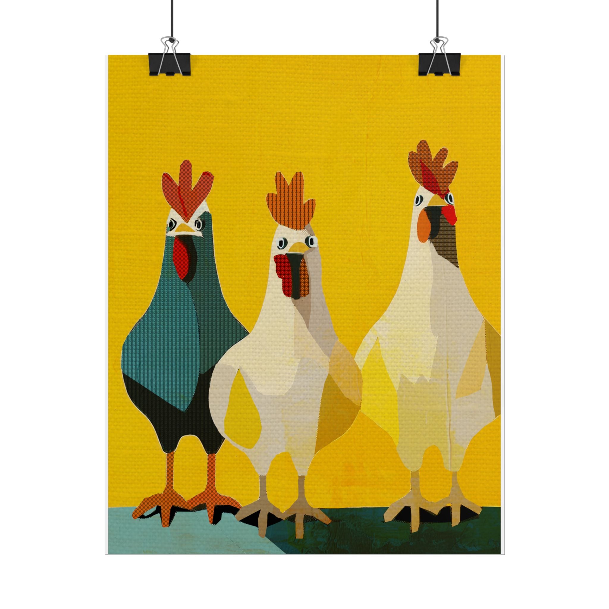 Midwest Modern Pop Art Chicken Trio Two Print Rolled Poster | Farmhouse Wall Art, Rustic Decor, Animal Print, Kitchen Decor, Gift For Chicken Lovers