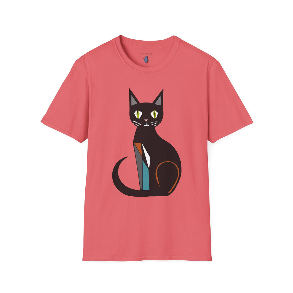 Modern Black Cat Graphic Art Tee - 100% Cotton T-Shirt