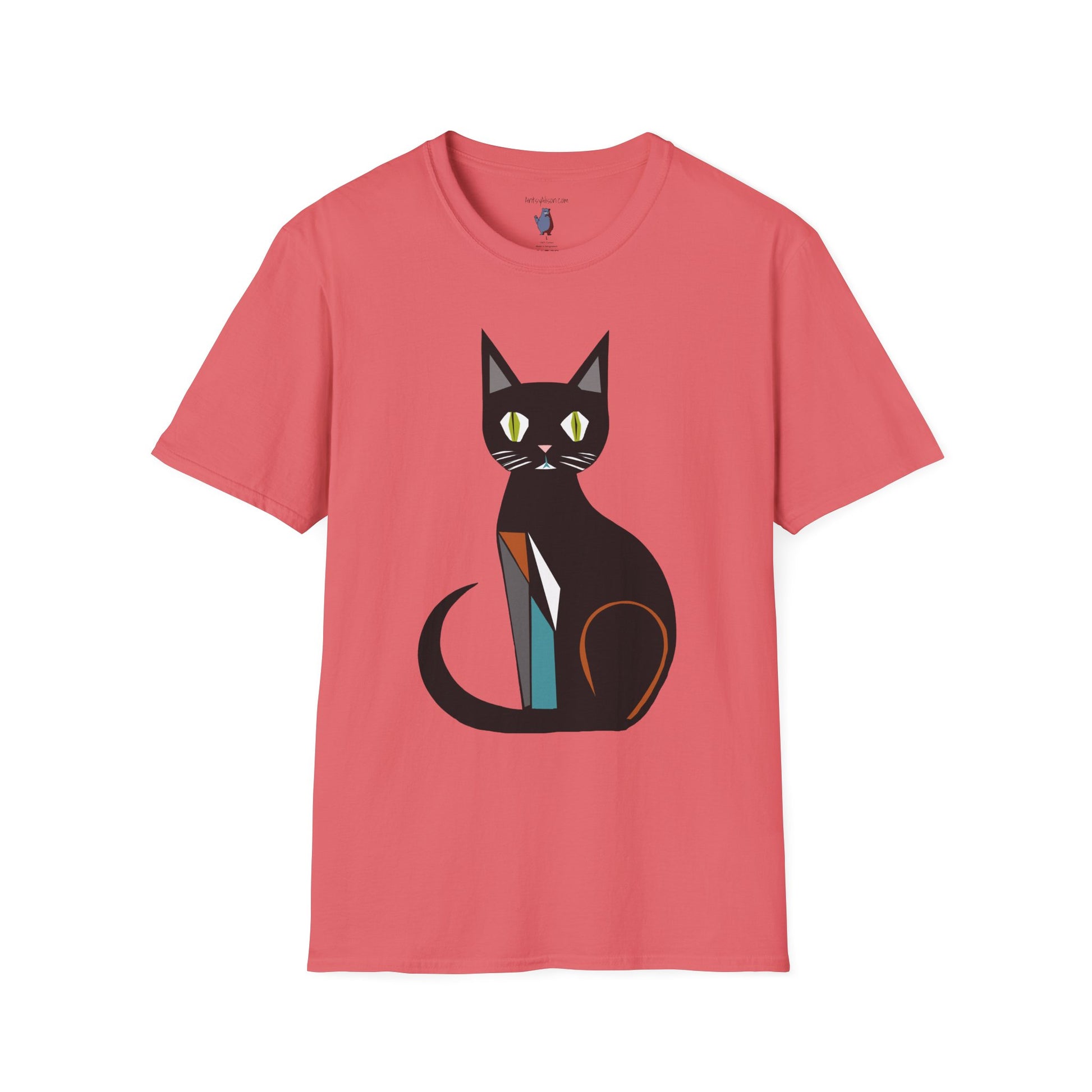 Modern Black Cat Graphic Art Tee - 100% Cotton T-Shirt