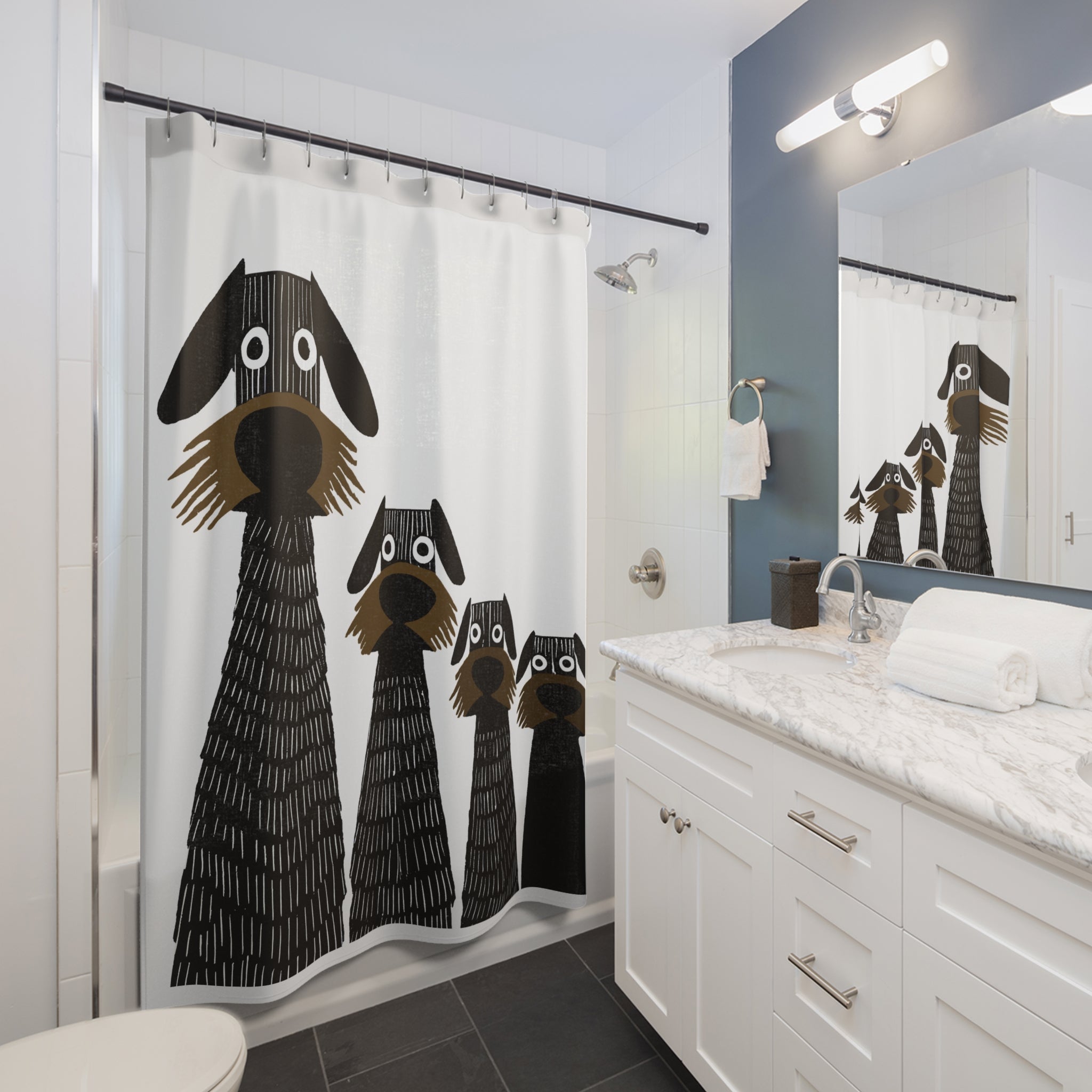Retro Inspired Wide Eyed Dogs Shower Curtain Brown Gradient