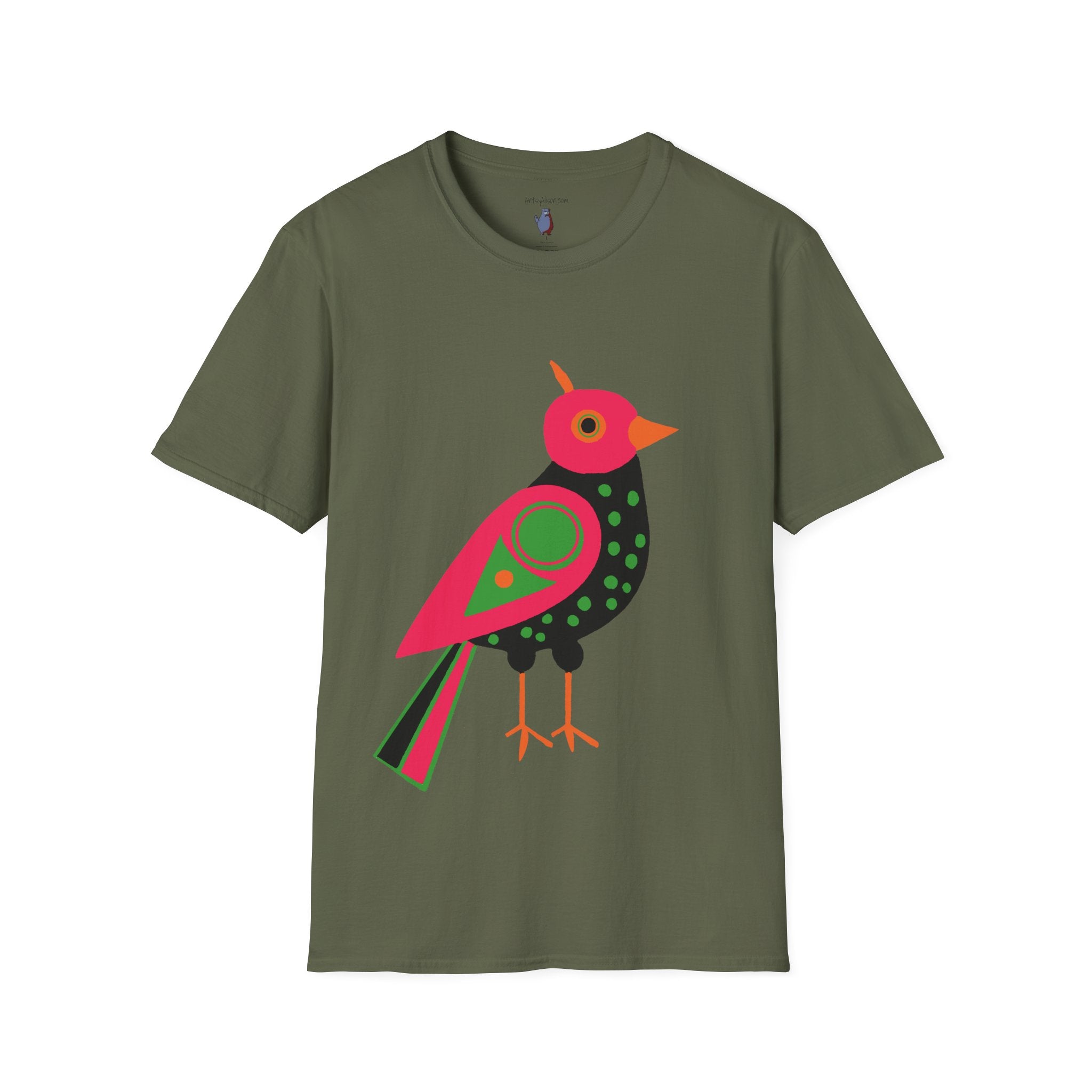 Midwest Modern Serious Pink & Black Bird Art Tee - 100% Cotton T-Shirt