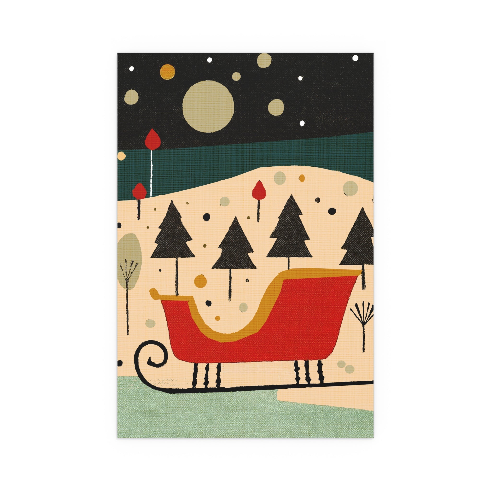 Midwest Mod Magical Holiday Sleigh Silk Poster, Indoor and Outdoor Decor, Unique Home Decor, Seasonal Decor, Christmas, Holiday, Winter, Sleigh
