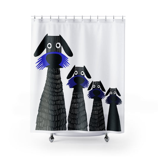 Retro Inspired Wide Eyed Dogs Shower Curtain Primary Blue Gradient