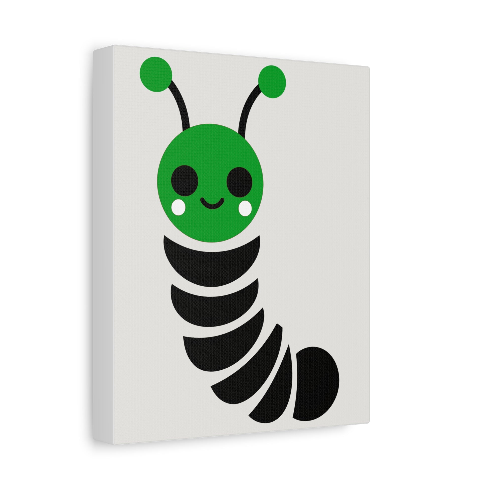Midwest Modern Simple Graphic Green & Black Caterpillar Nursery Art Print - Matte Canvas, Stretched, 1.25"
