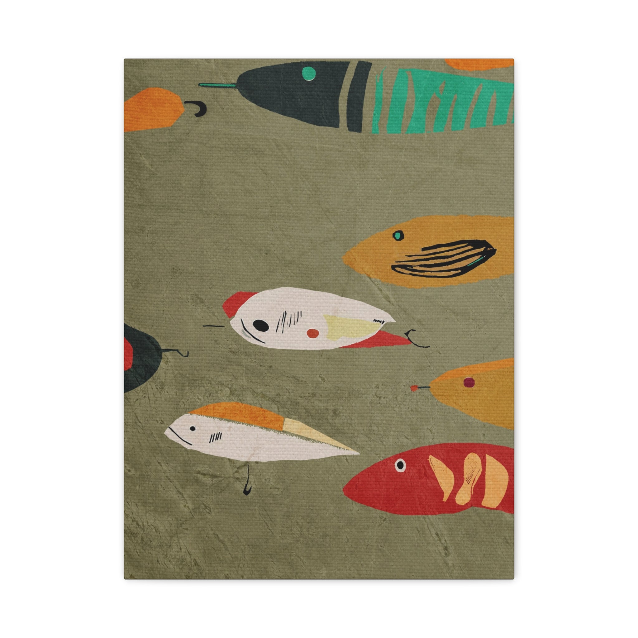 Vintage Fishing Lures #2 Cabin Pop Art Print - Matte Canvas, Stretched, 1.25" -  home decor, wall art, fishing, vintage, cabin, cottage, shabby
