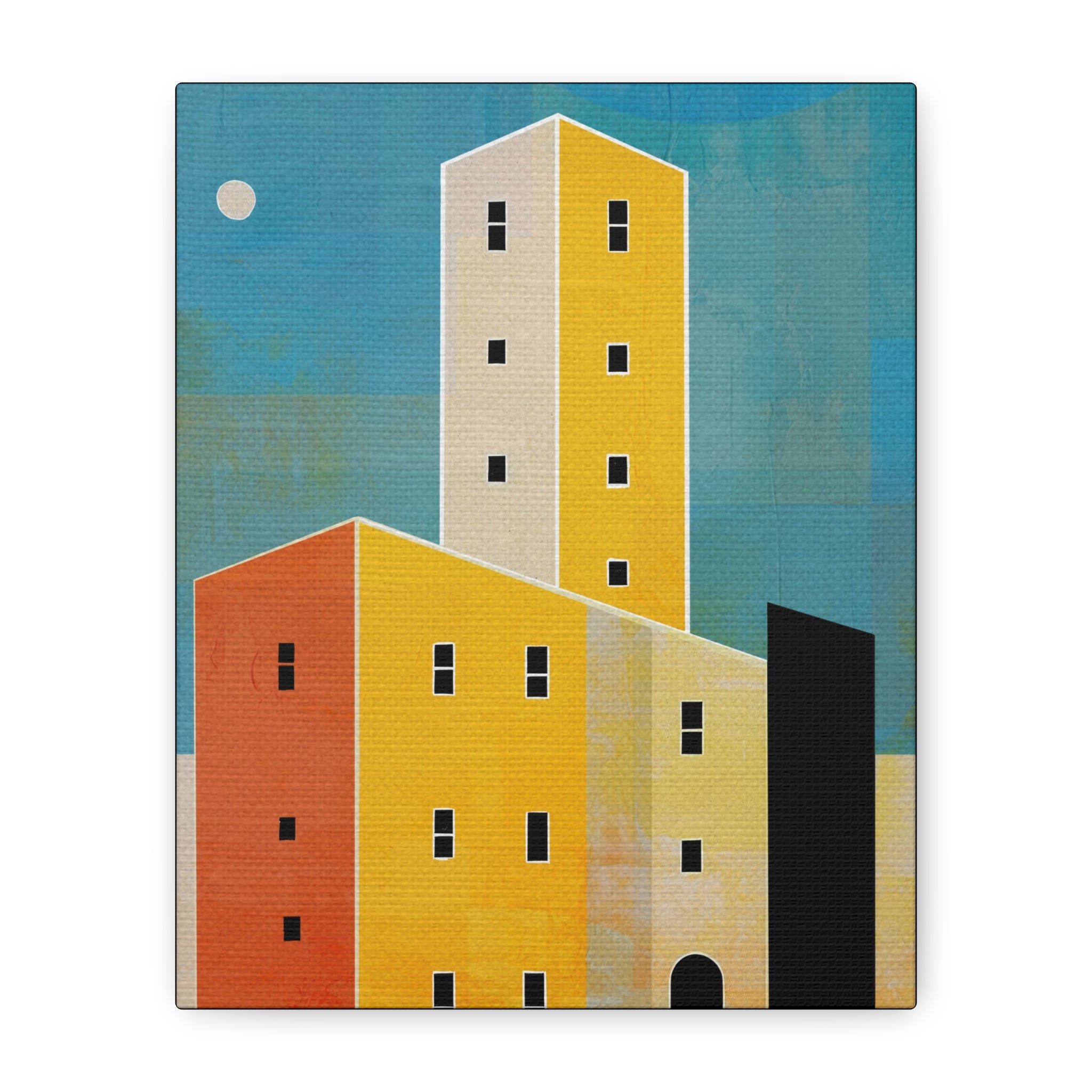 Midwest Modern Cityscape in Blue Print - Matte Canvas, Stretched, 1.25" -  home decor, wall art, city, blue