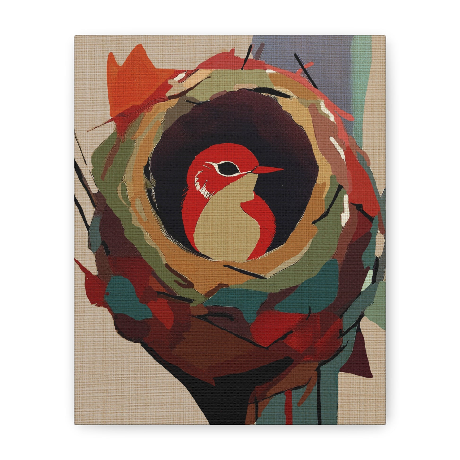 Midwest Mod Songbird with Nest Art Print  - Matte Canvas, Stretched, 1.25"