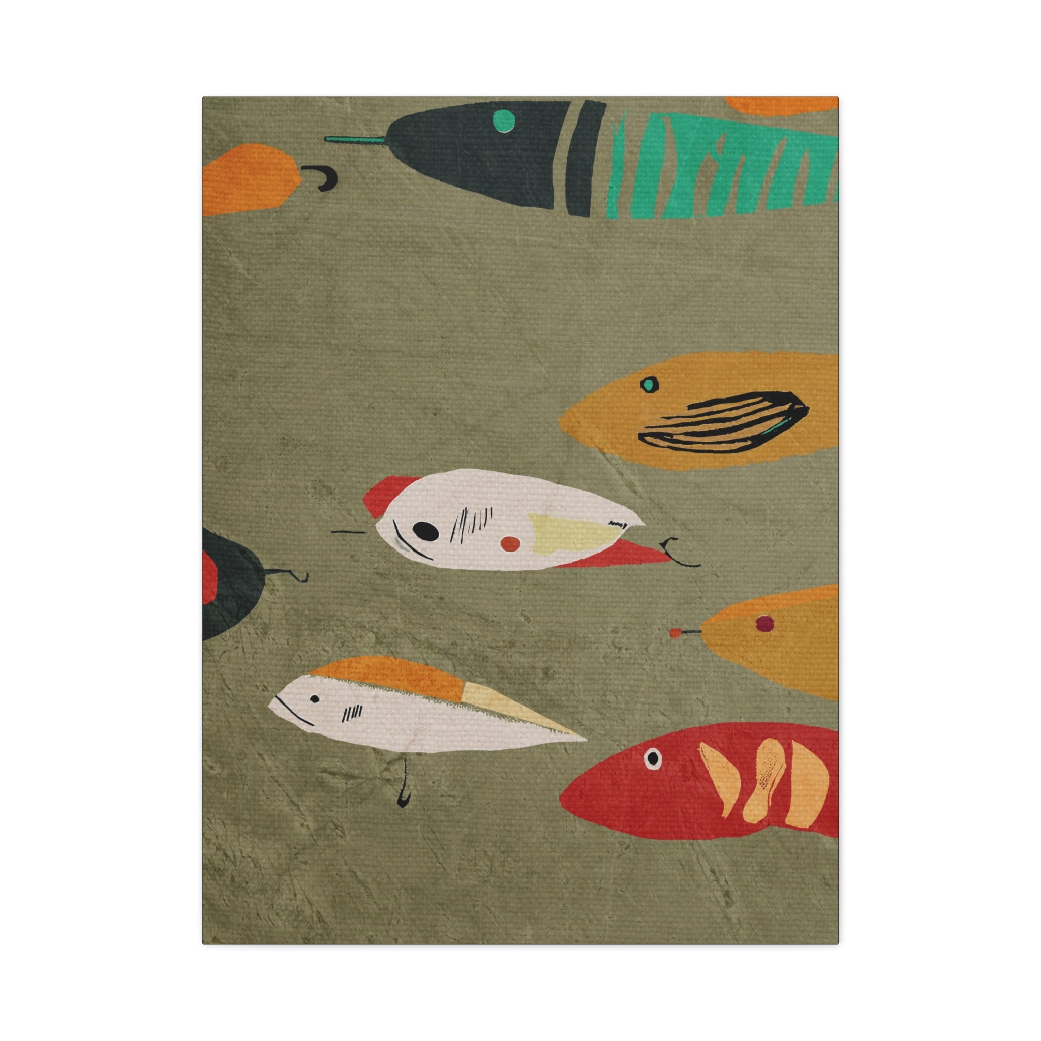 Vintage Fishing Lures #2 Cabin Pop Art Print - Matte Canvas, Stretched, 1.25" -  home decor, wall art, fishing, vintage, cabin, cottage, shabby