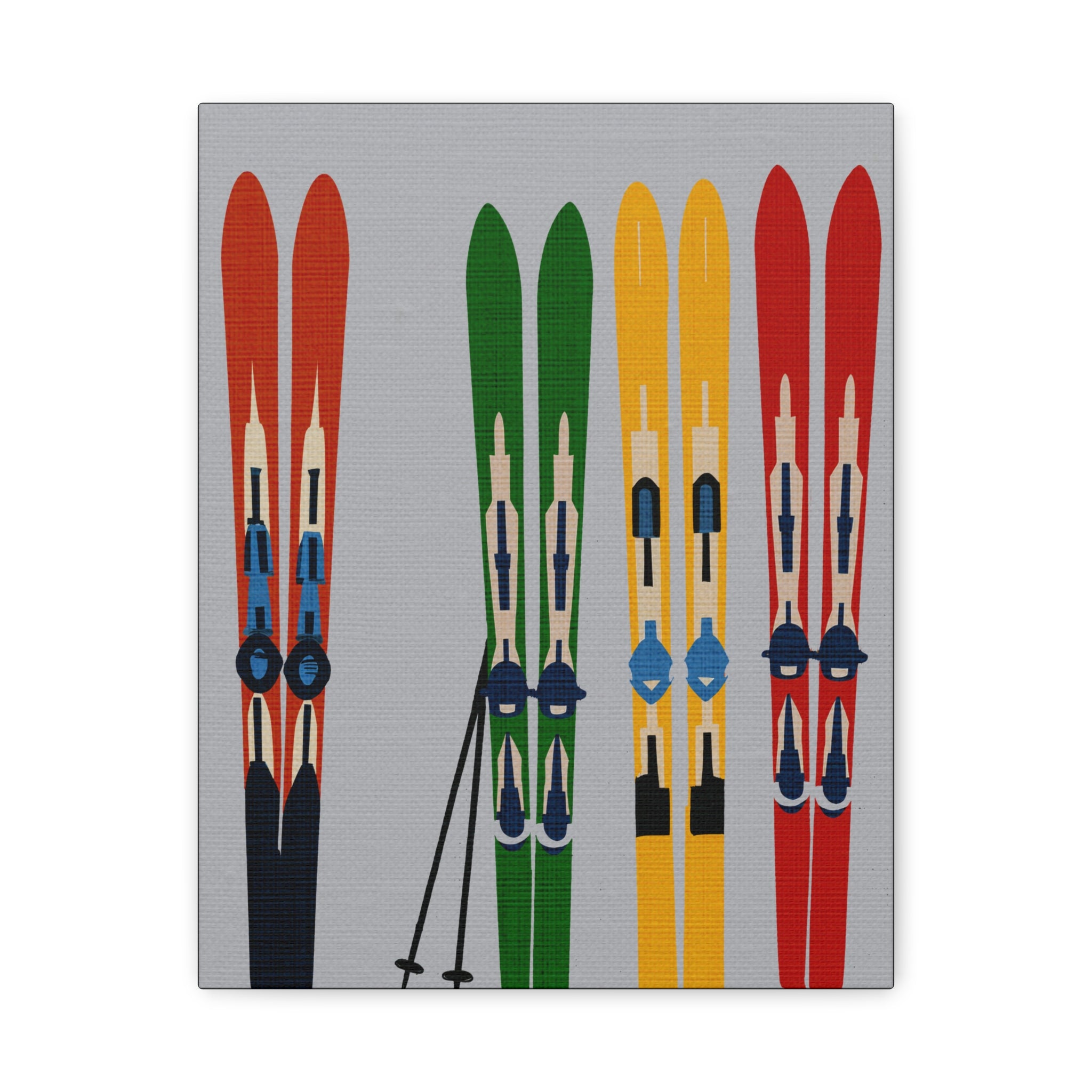 Midwest Mod Seasonal Winter Art Print Skis on Display - Matte Canvas, Stretched, 1.25"