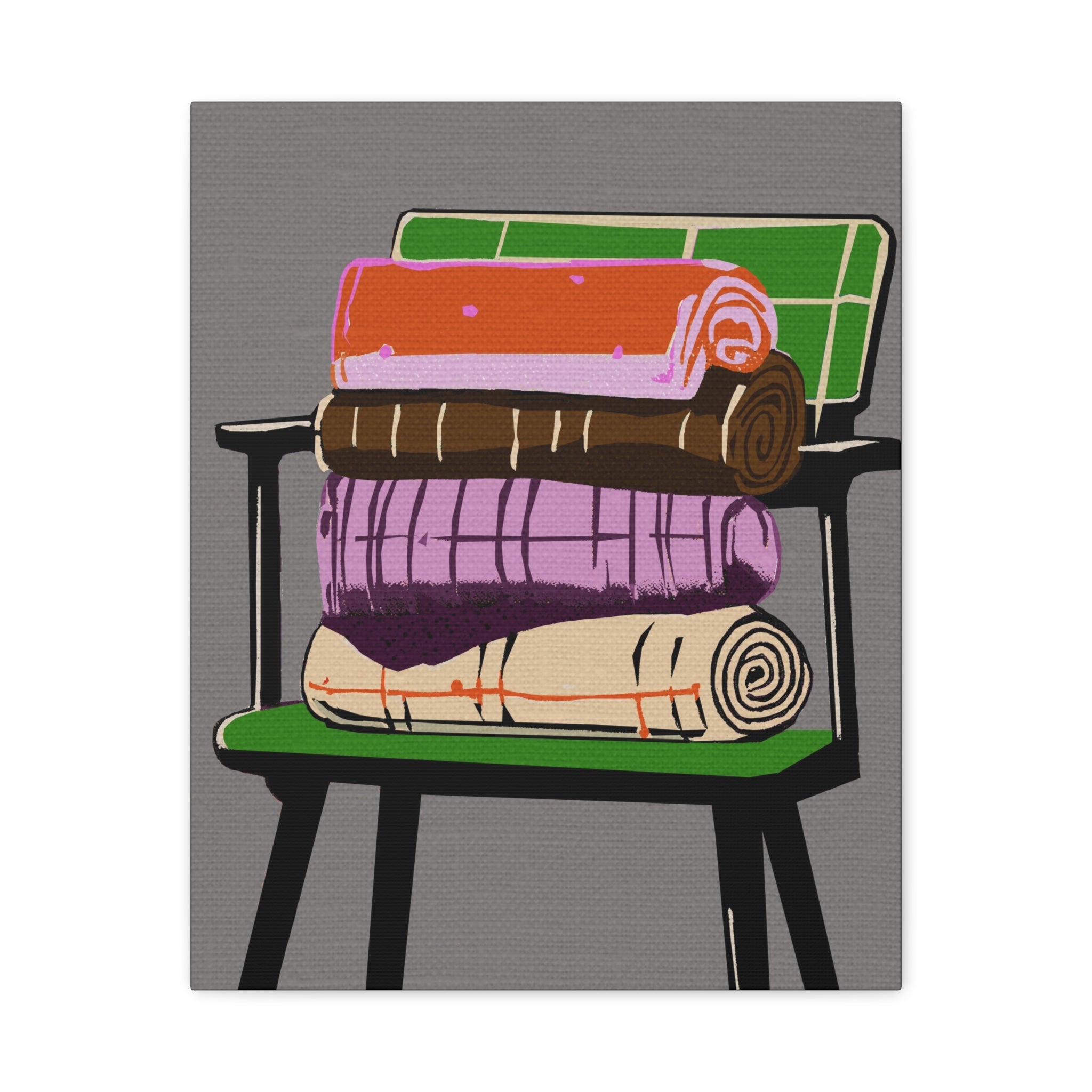 Modern MCM Green Chair Art Print - Matte Canvas, Stretched, 1.25" -  home decor, wall art, mod chair, blankets