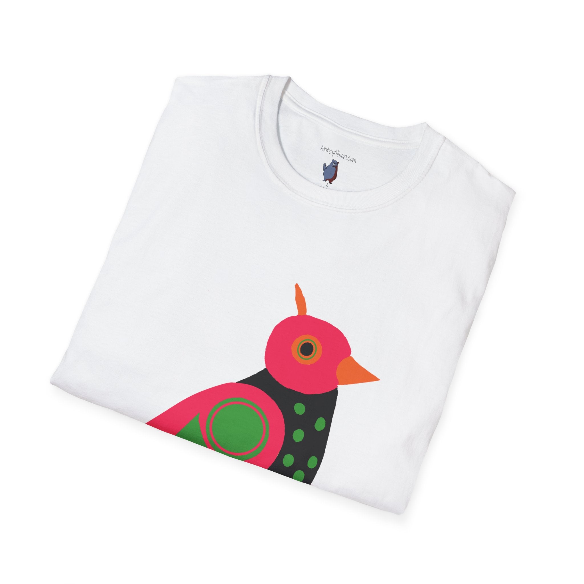 Midwest Modern Serious Pink & Black Bird Art Tee - 100% Cotton T-Shirt