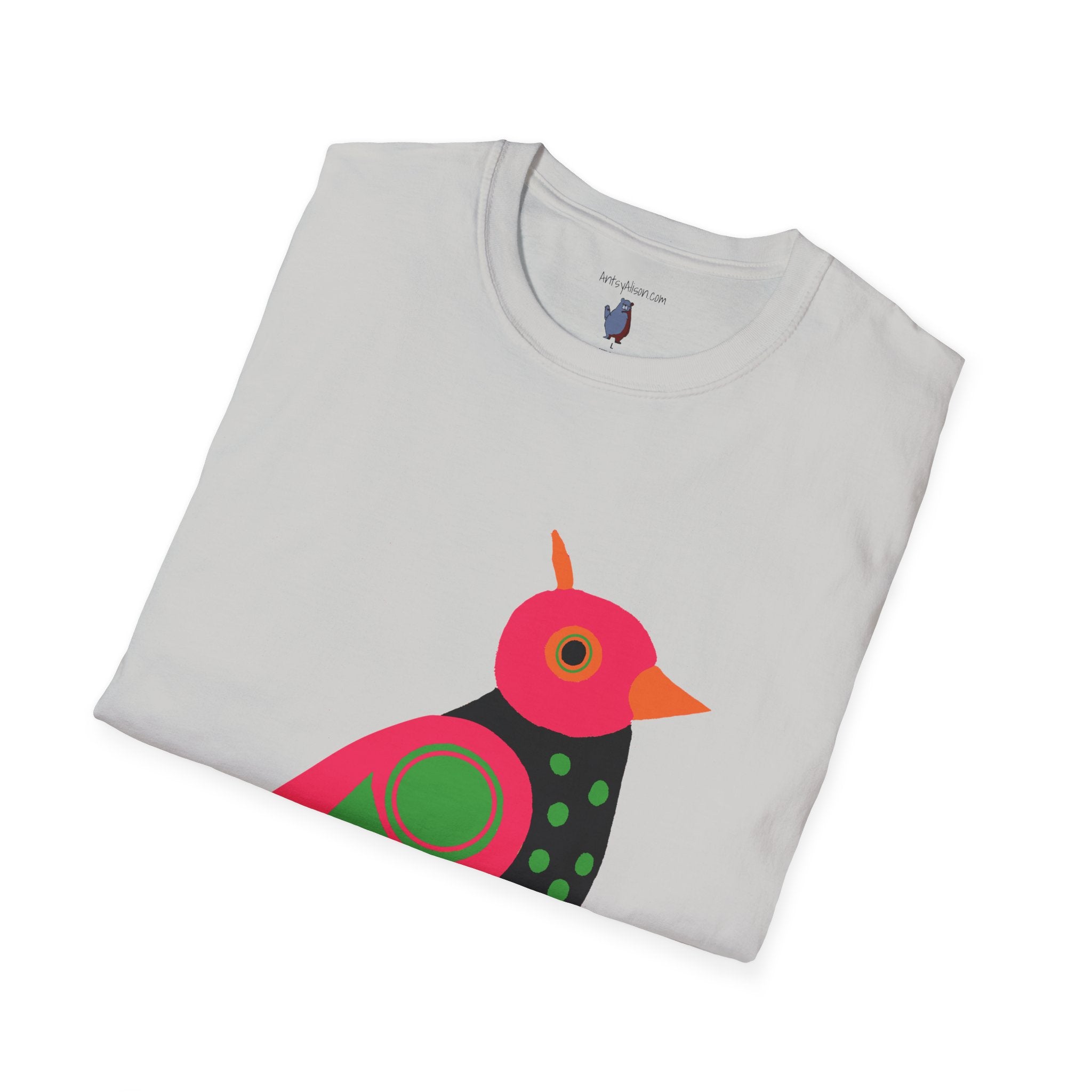 Midwest Modern Serious Pink & Black Bird Art Tee - 100% Cotton T-Shirt