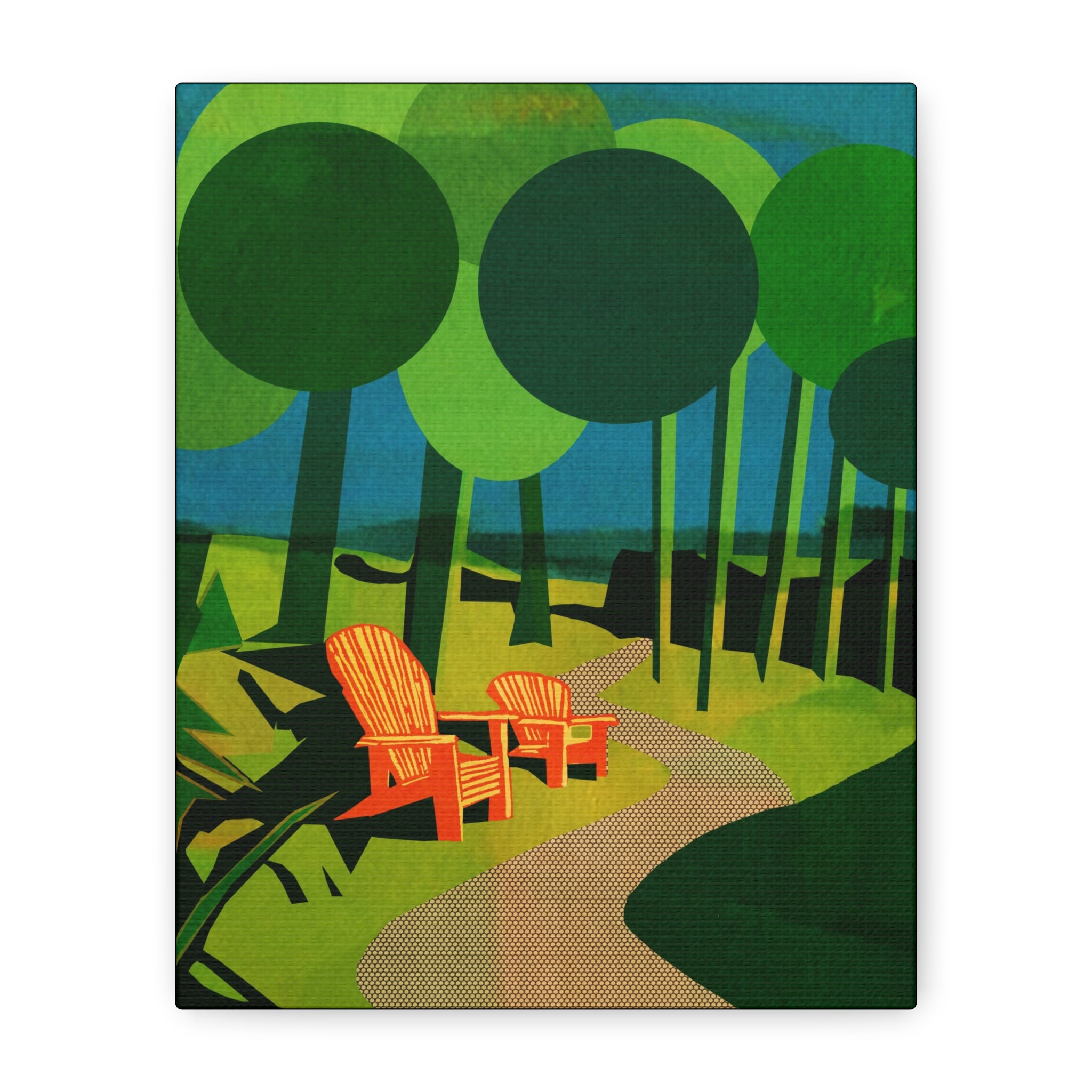 Midwest Modern Camp Adirondack Chairs Art Print - Matte Canvas, Stretched, 1.25" -  home decor, wall art, camp, cabin, cottage, nature, trails