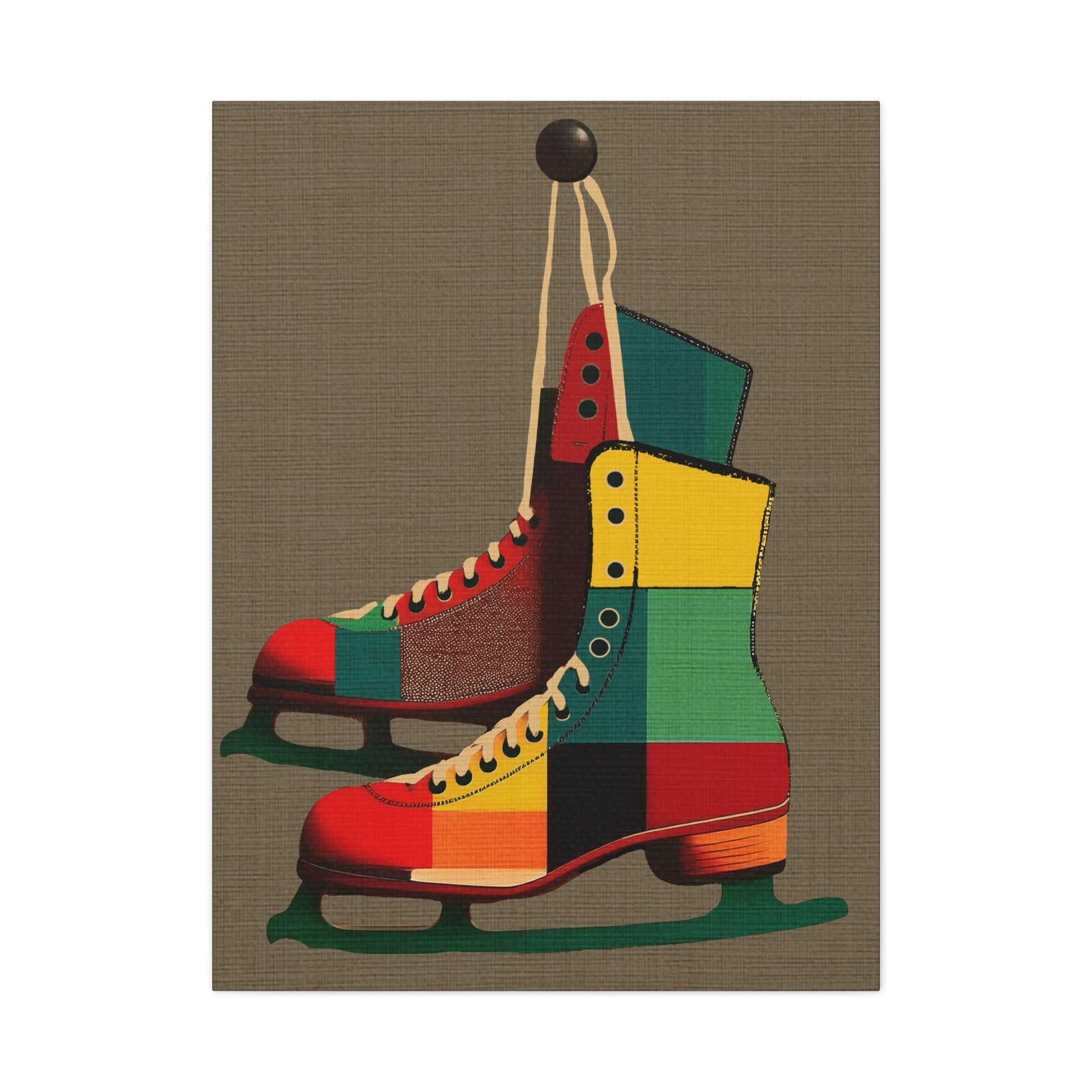 Midwest Mod Seasonal Winter Art Print Pair of Ice Skates in Plaid - Matte Canvas, Stretched, 1.25"