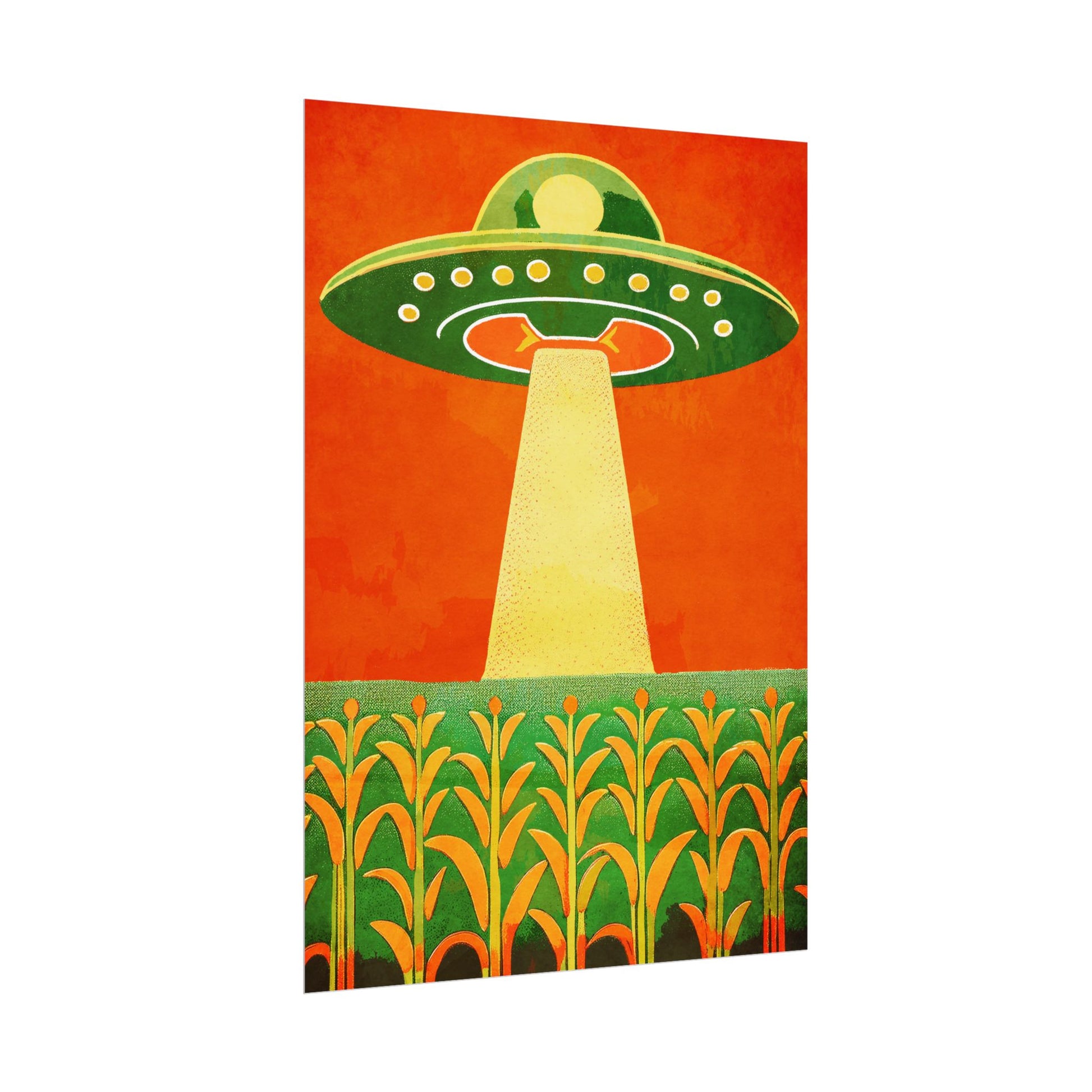Midwest Modern UFO and Corn Art Print Rolled Poster | Wall Art, Midwest Mod, Prairie, UFO, UAP, Aliens, Cornfield, Martians