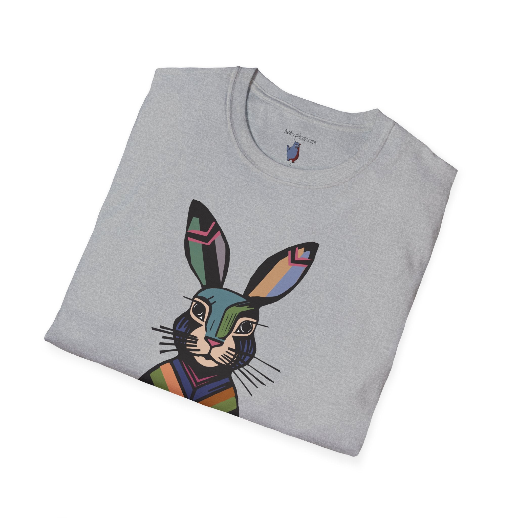 Striped Standing Bunny Rabbit - 100% Cotton T-Shirt