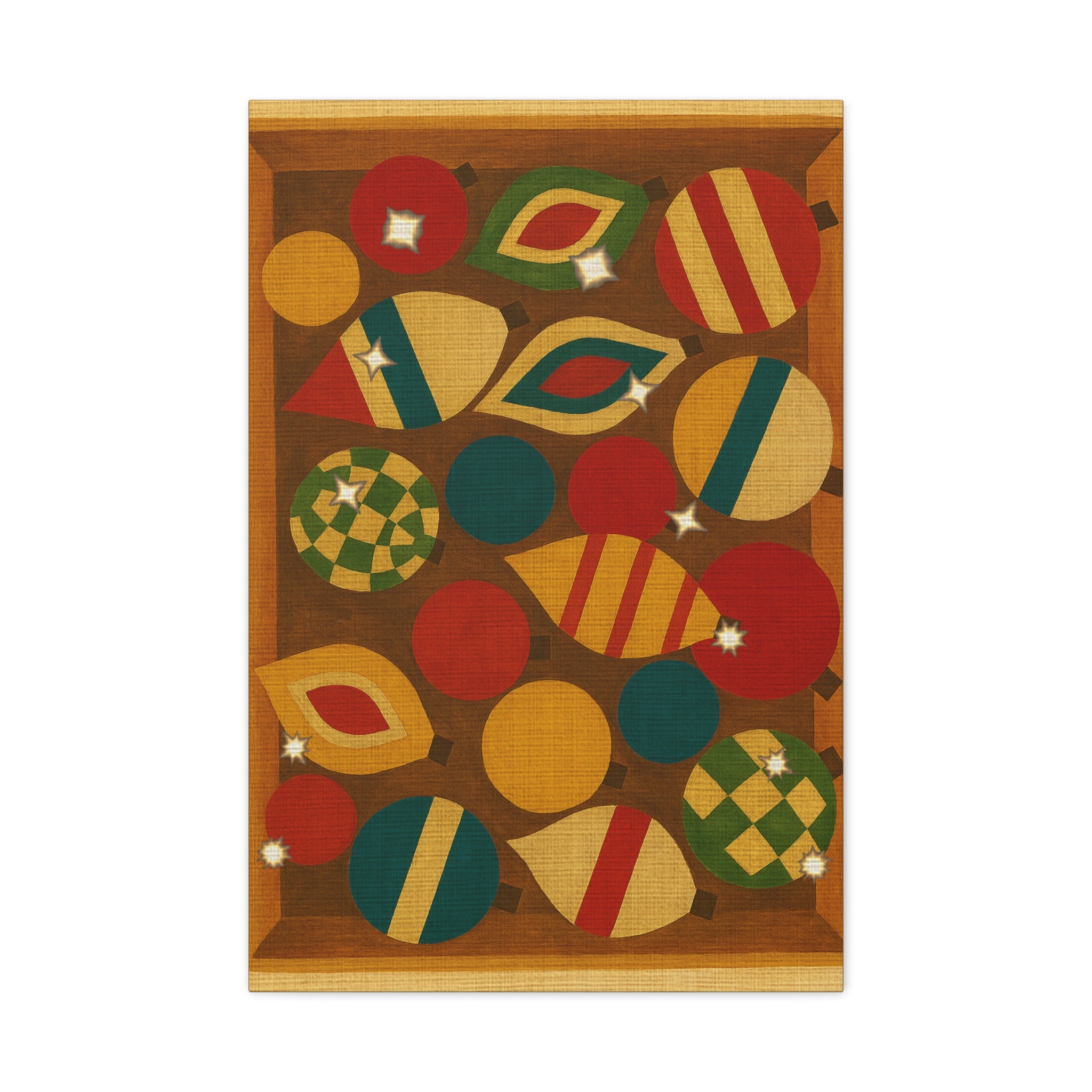 Midwest Mod Seasonal Christmas Art Print -Vintage Glass Box of Ornaments - Matte Canvas, Stretched, 1.25"