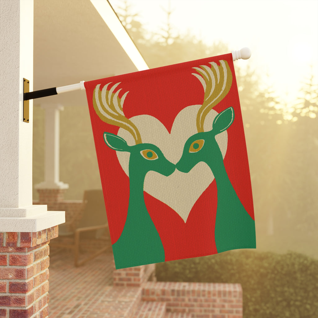 Seasonal Christmas Midwest Mod Scandi Reindeer Love Outdoor House Flag Garden Banner