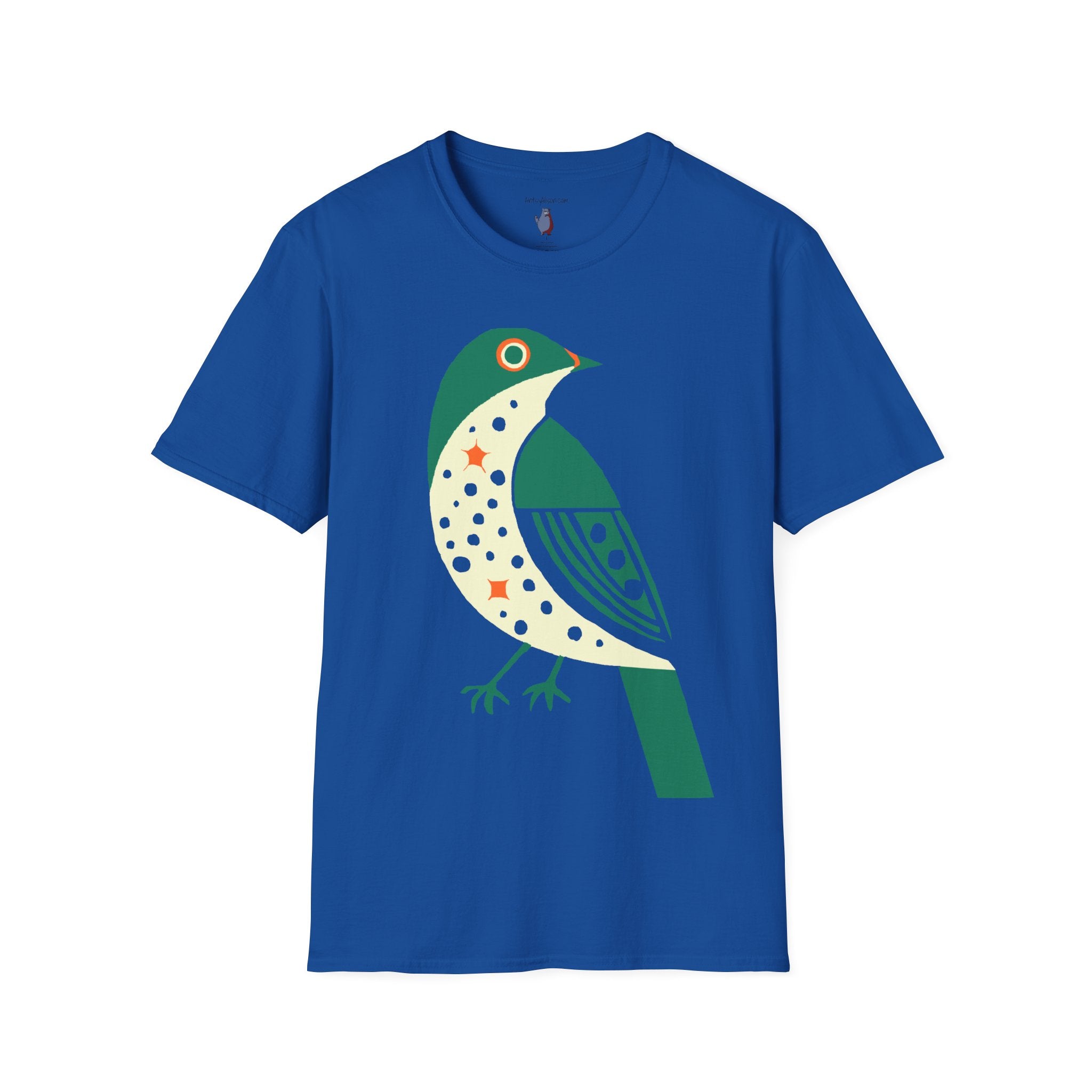 Green and Orange Moon Bird Graphic Art Tee - 100% Cotton T-Shirt