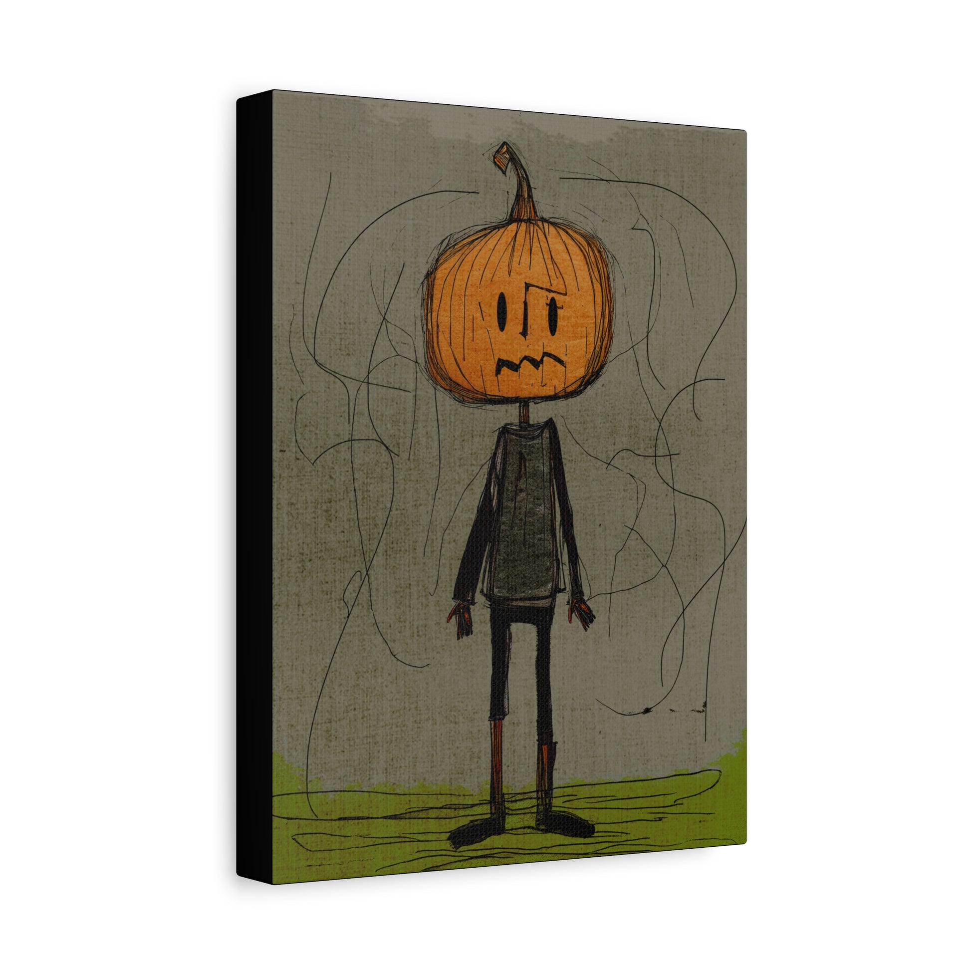 Halloween Seasonal Midwest Mod Pumpkin Boy #4 Art Print  - Matte Canvas, Stretched, 1.25"