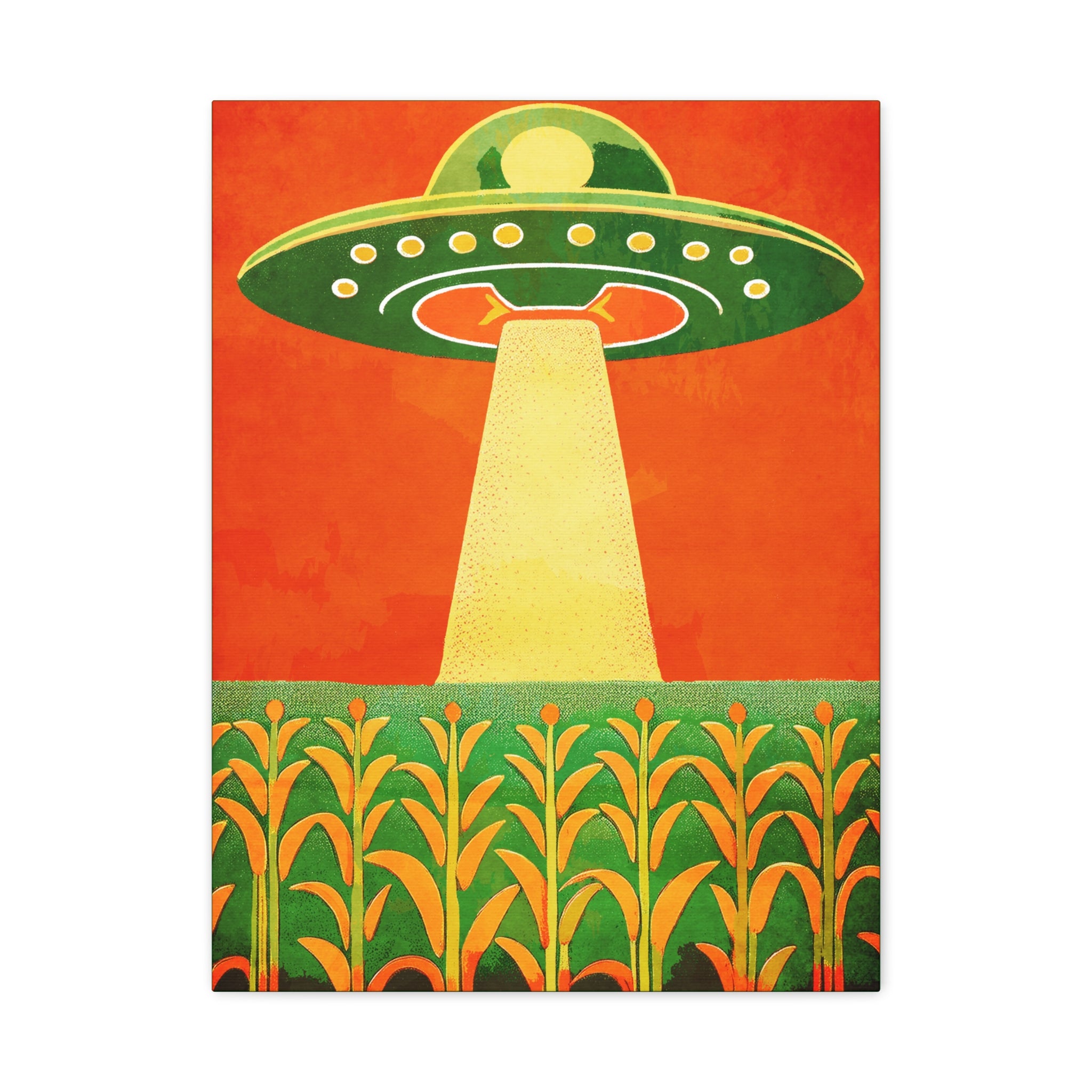 Midwest Modern UFO and Corn Art Print - Matte Canvas, Stretched, 1.25"