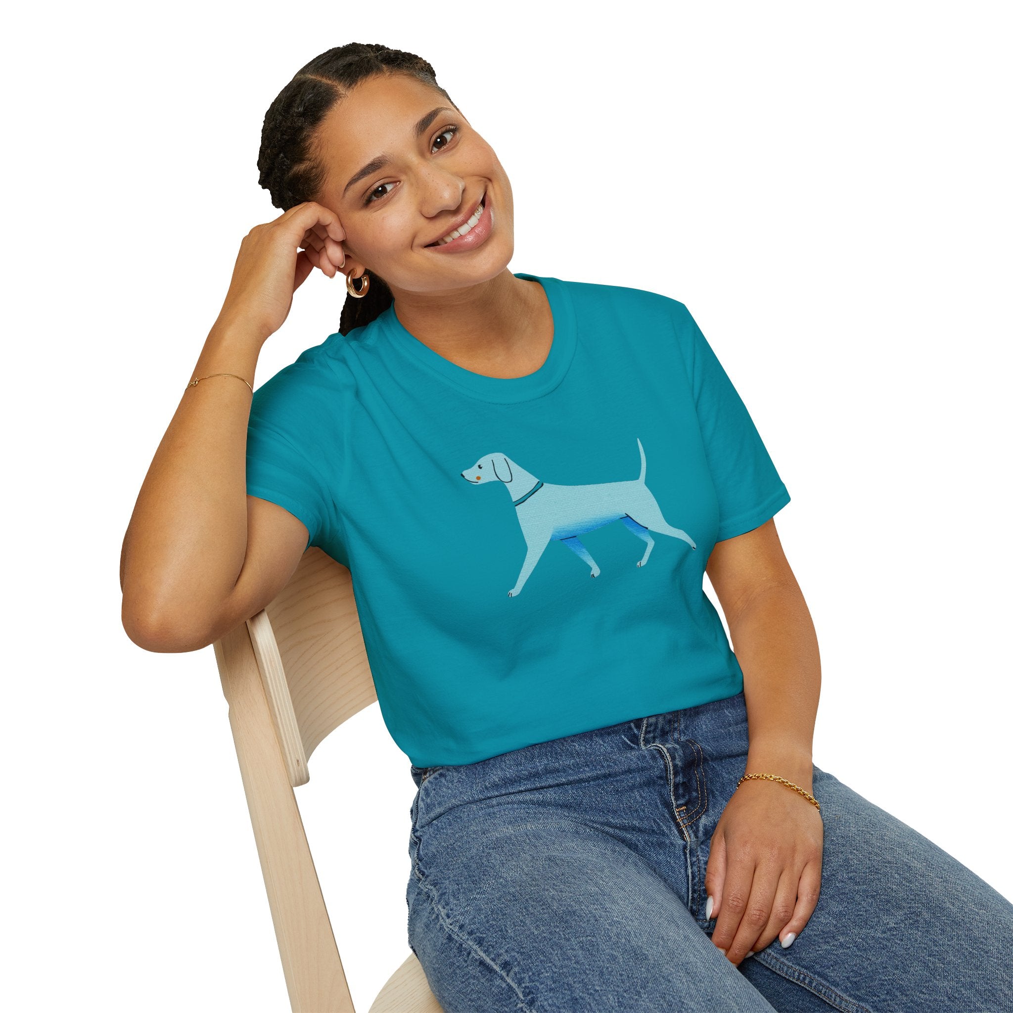 Midwest Modern Walking Blue Dog - 100% Cotton Graphic Tee - animal lovers, dogs, canines, blue