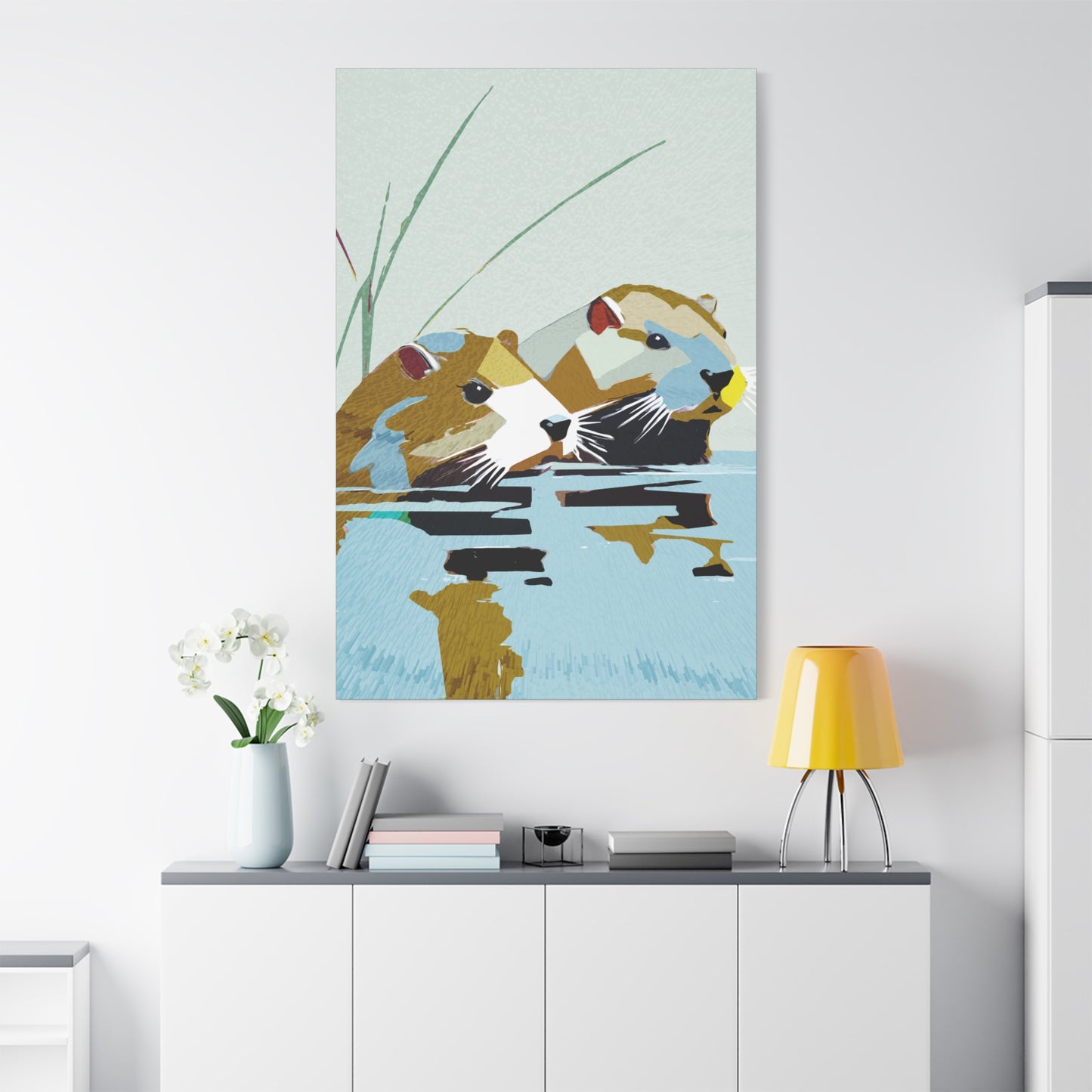 Surveying - Modern Abstract Beaver Couple - Matte Canvas, Stretched, 1.25"