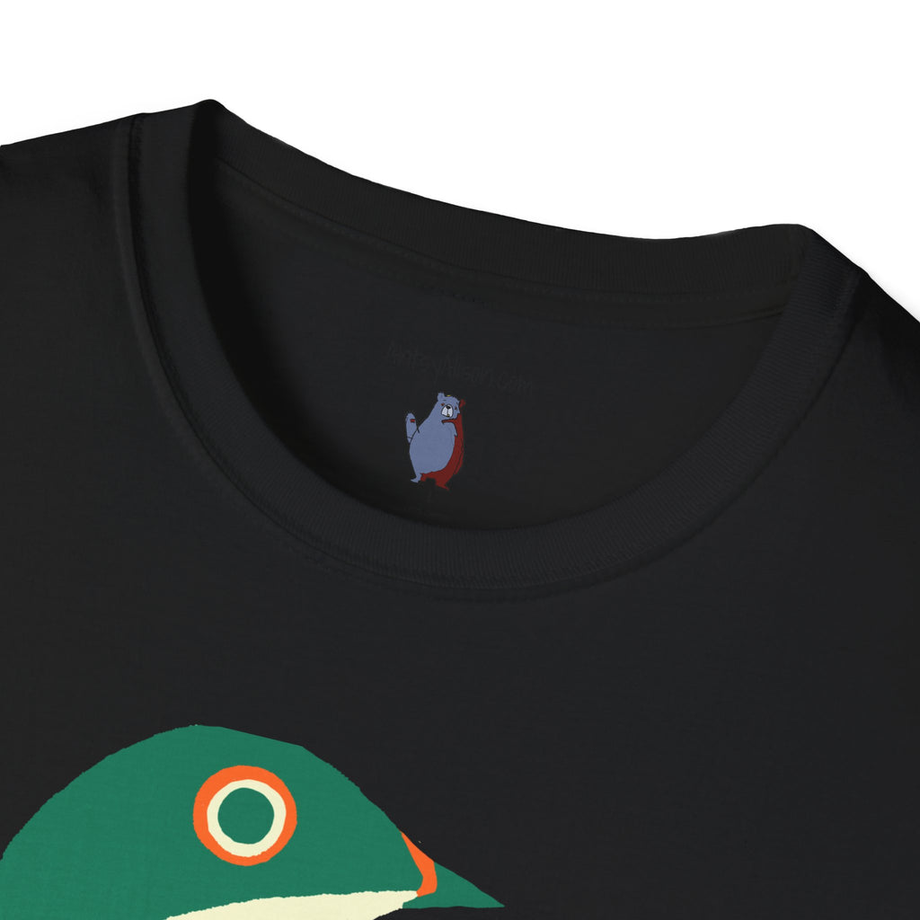 Green and Orange Moon Bird Graphic Art Tee - 100% Cotton T-Shirt