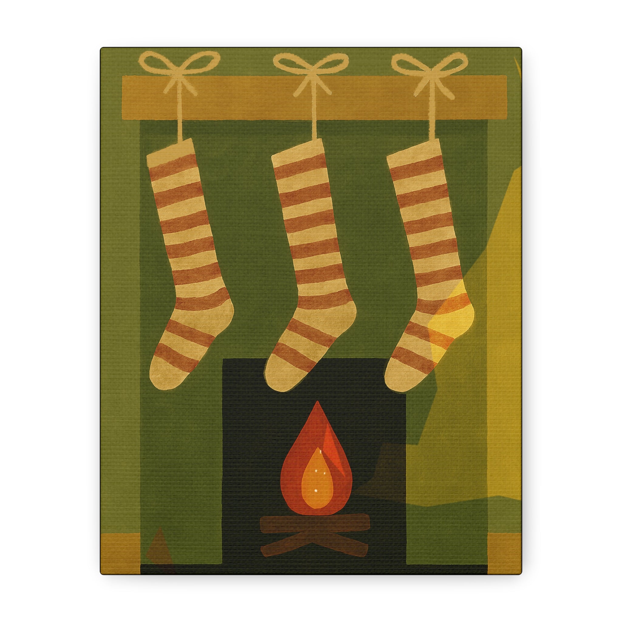 Midwest Mod Seasonal Christmas Art Print - Stockings on Mantel - Matte Canvas, Stretched, 1.25"