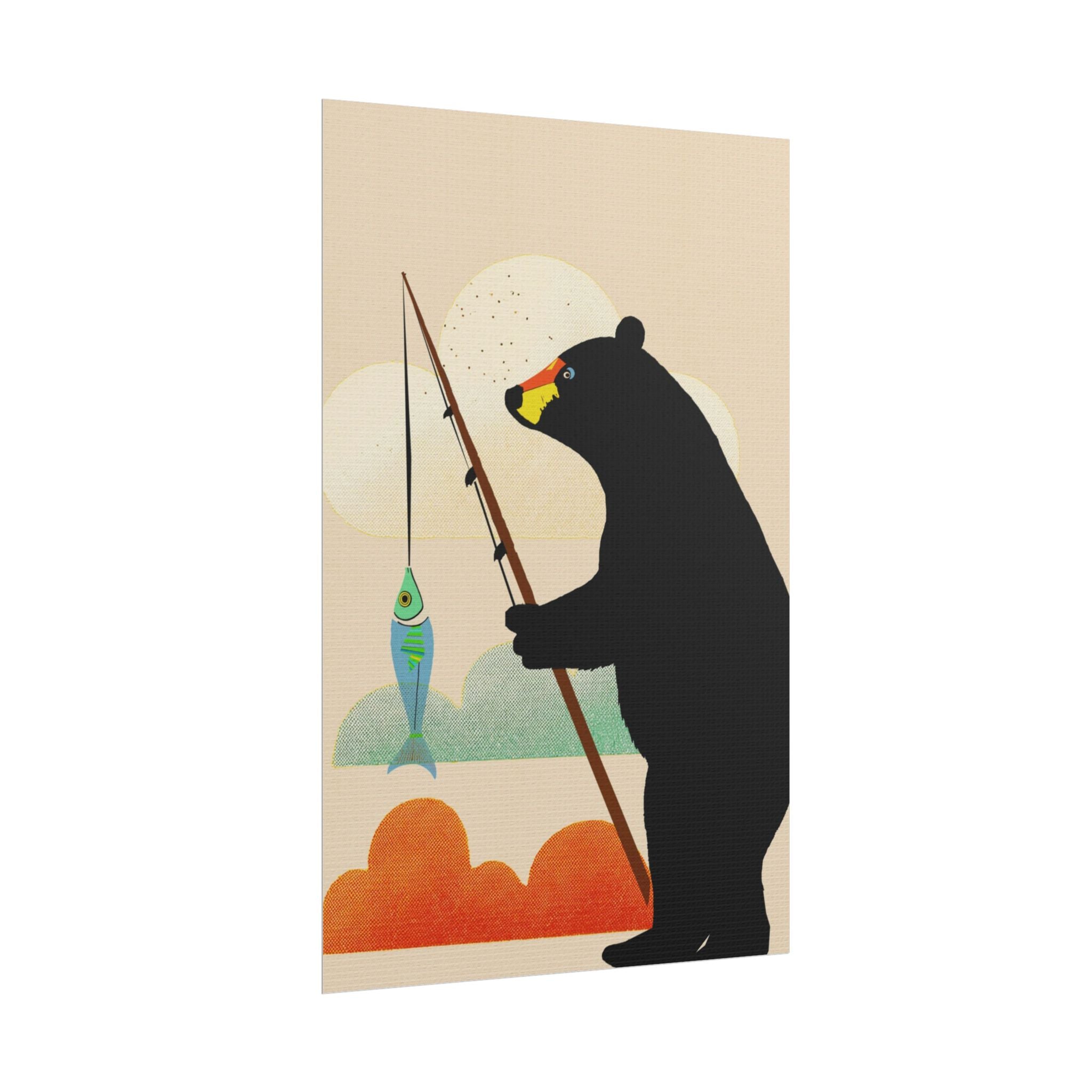 Fishing Bear with Catch Art Print Rolled Poster | Fishing, Bears