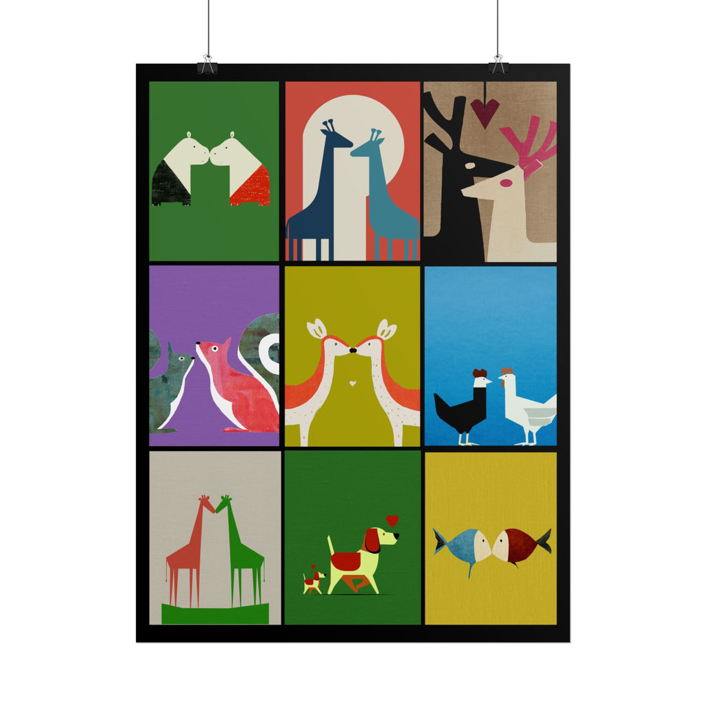 Midwest Modern Animal Love, Rolled Poster -  animals, nature, love, valentines, colorful, mod