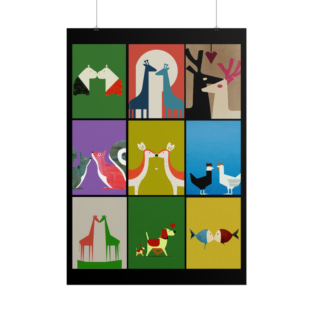 Midwest Modern Animal Love, Rolled Poster -  animals, nature, love, valentines, colorful, mod
