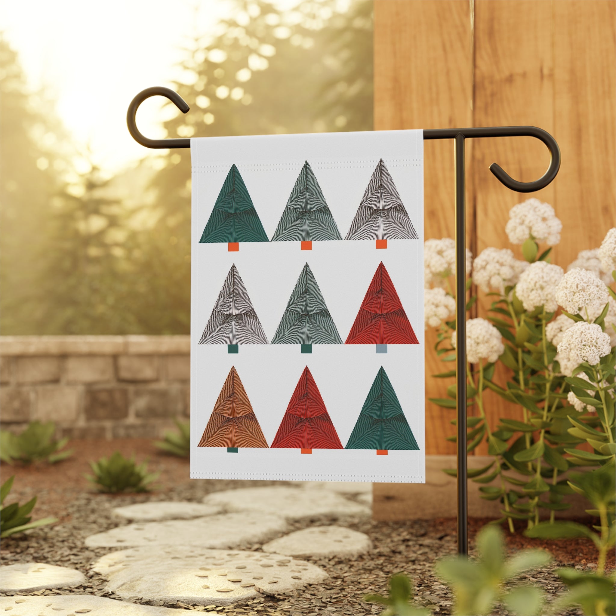Seasonal Christmas Midwest Mod Trees in a Row Outdoor House Flag Garden Banner