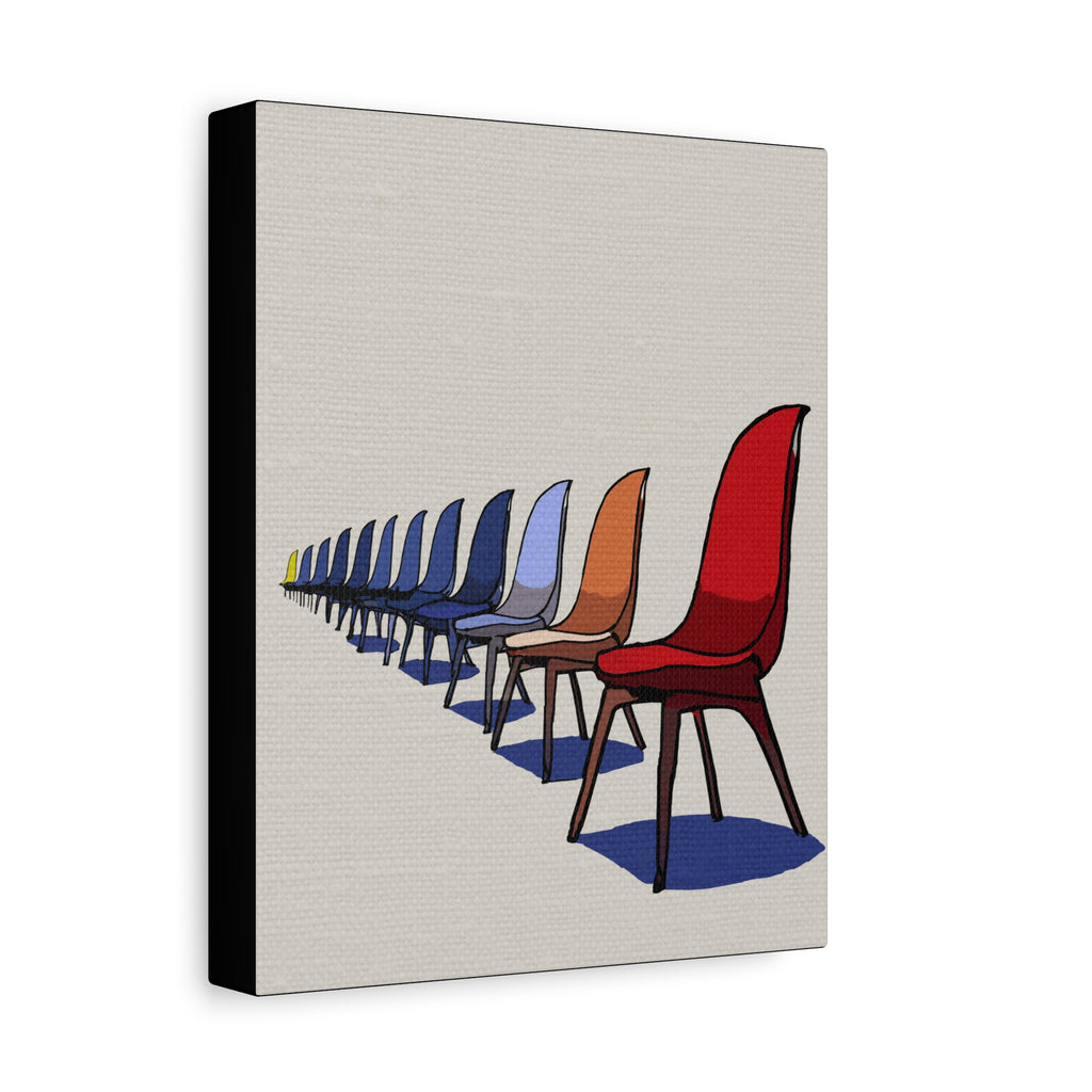 Midwest Modern Pop Art Style Mod Chairs in a Row Print - Matte Canvas, Stretched, 1.25"