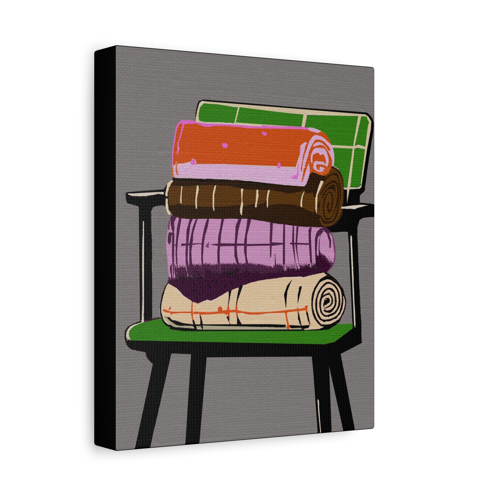 Modern MCM Green Chair Art Print - Matte Canvas, Stretched, 1.25" -  home decor, wall art, mod chair, blankets