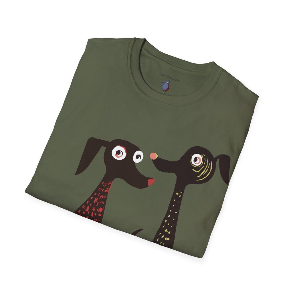 Retro Dog Duo Graphic Art Unisex T-Shirt - 100% Cotton