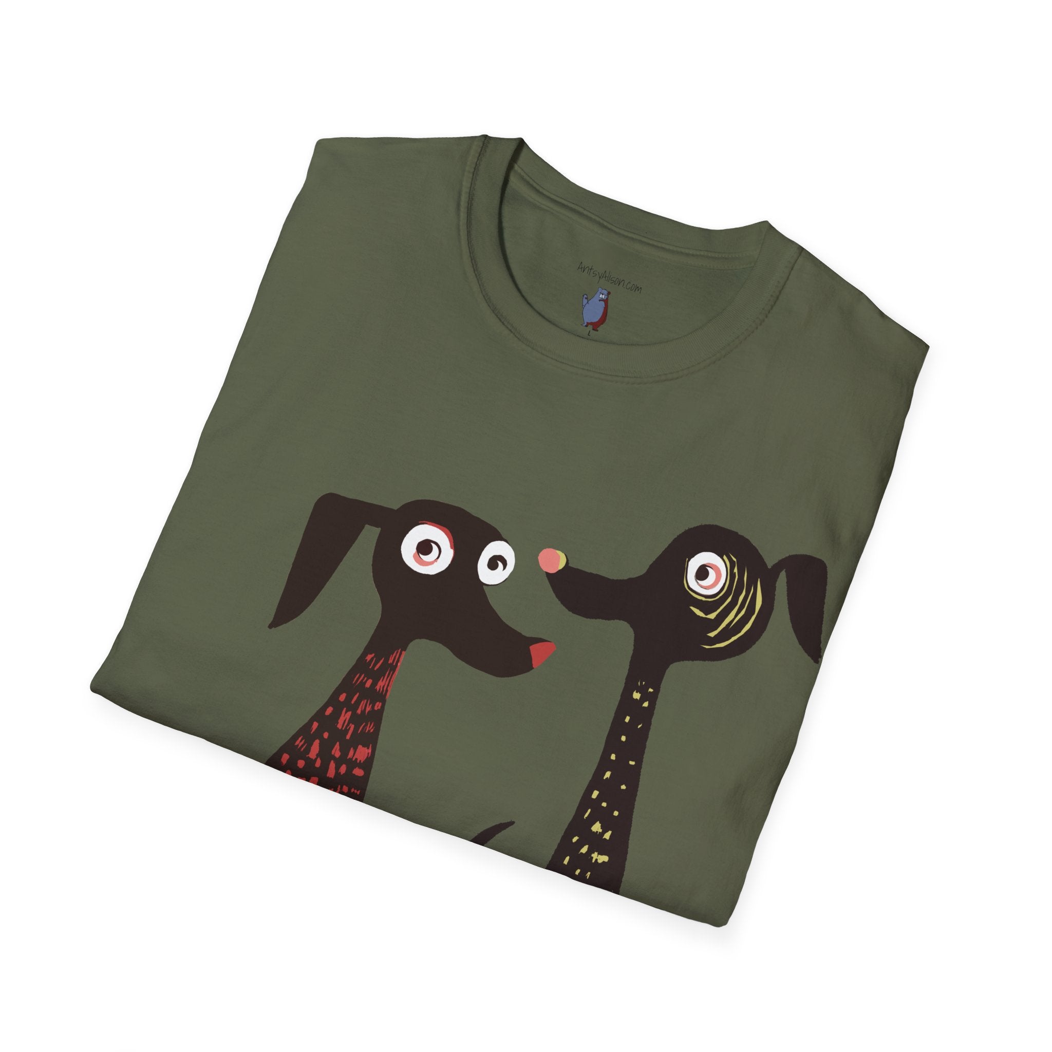 Retro Dog Duo Graphic Art Unisex T-Shirt - 100% Cotton