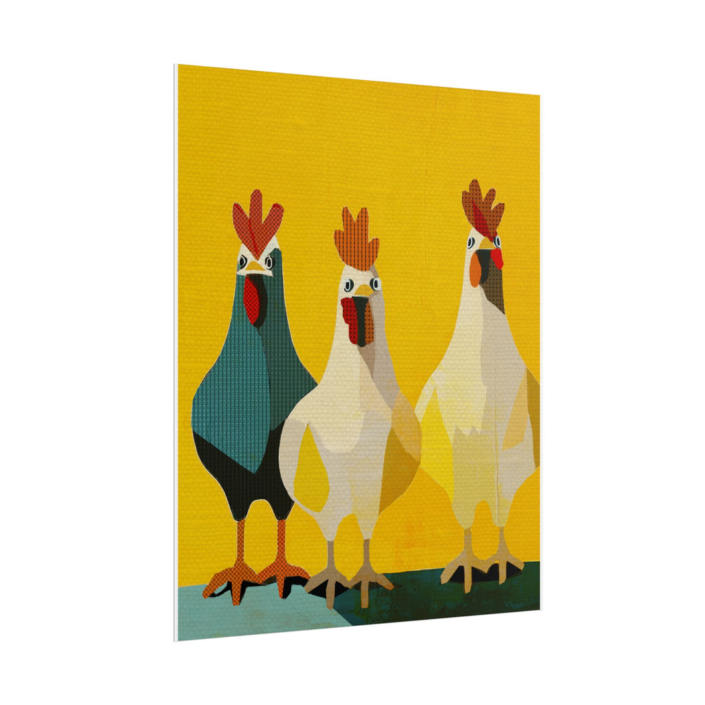 Midwest Modern Pop Art Chicken Trio Two Print Rolled Poster | Farmhouse Wall Art, Rustic Decor, Animal Print, Kitchen Decor, Gift For Chicken Lovers