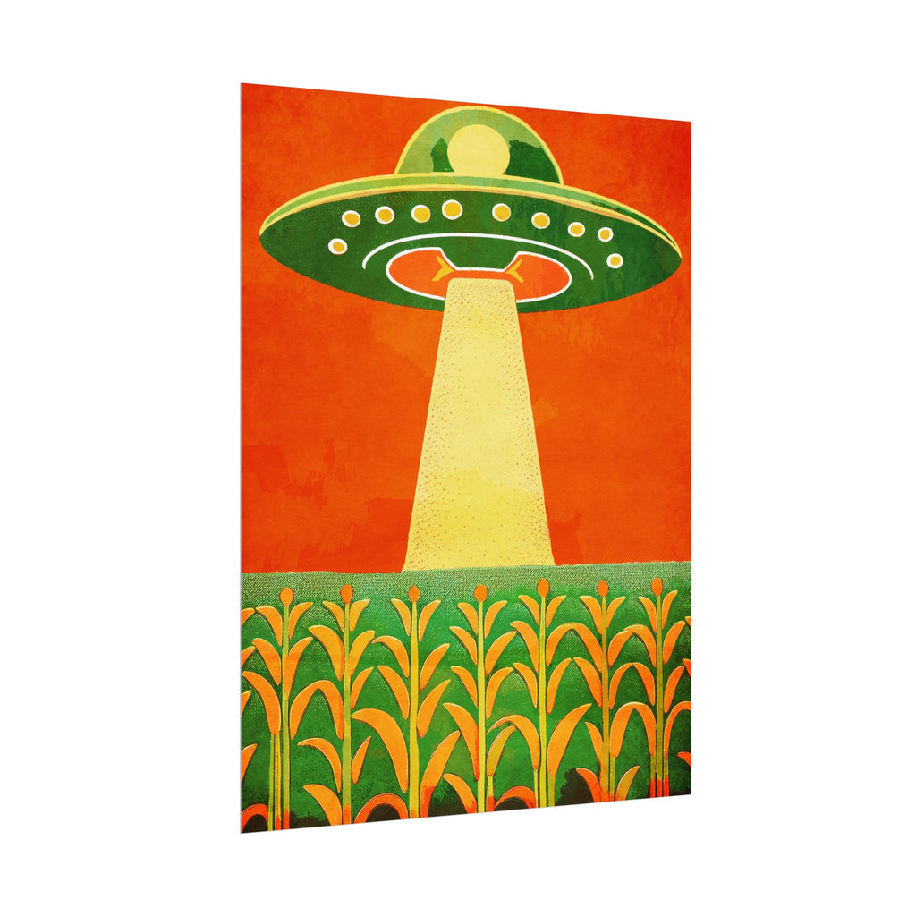 Midwest Modern UFO and Corn Art Print Rolled Poster | Wall Art, Midwest Mod, Prairie, UFO, UAP, Aliens, Cornfield, Martians